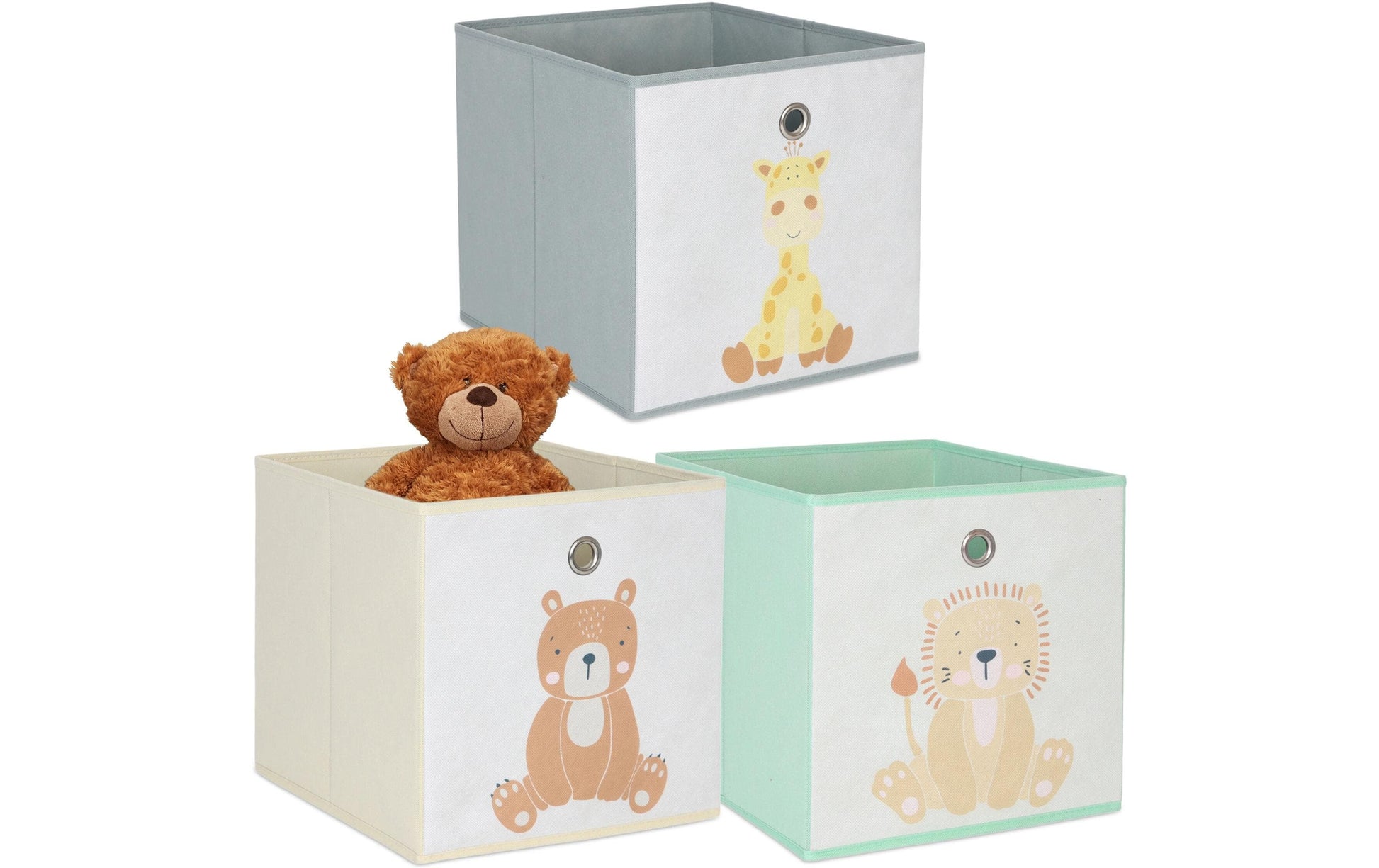 Relaxdays Aufbewahrungsbox ohne Deckel – grau/grün/beige – 330 × 330 × 330 mm – 3 Stück