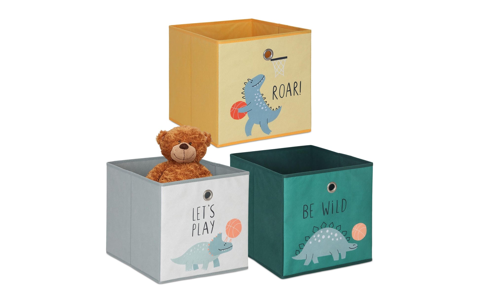 Relaxdays Aufbewahrungsbox ohne Deckel – mehrfarbig (Grau, Gelb, Grün) – 330 × 330 × 330 mm – 3-teiliges Set