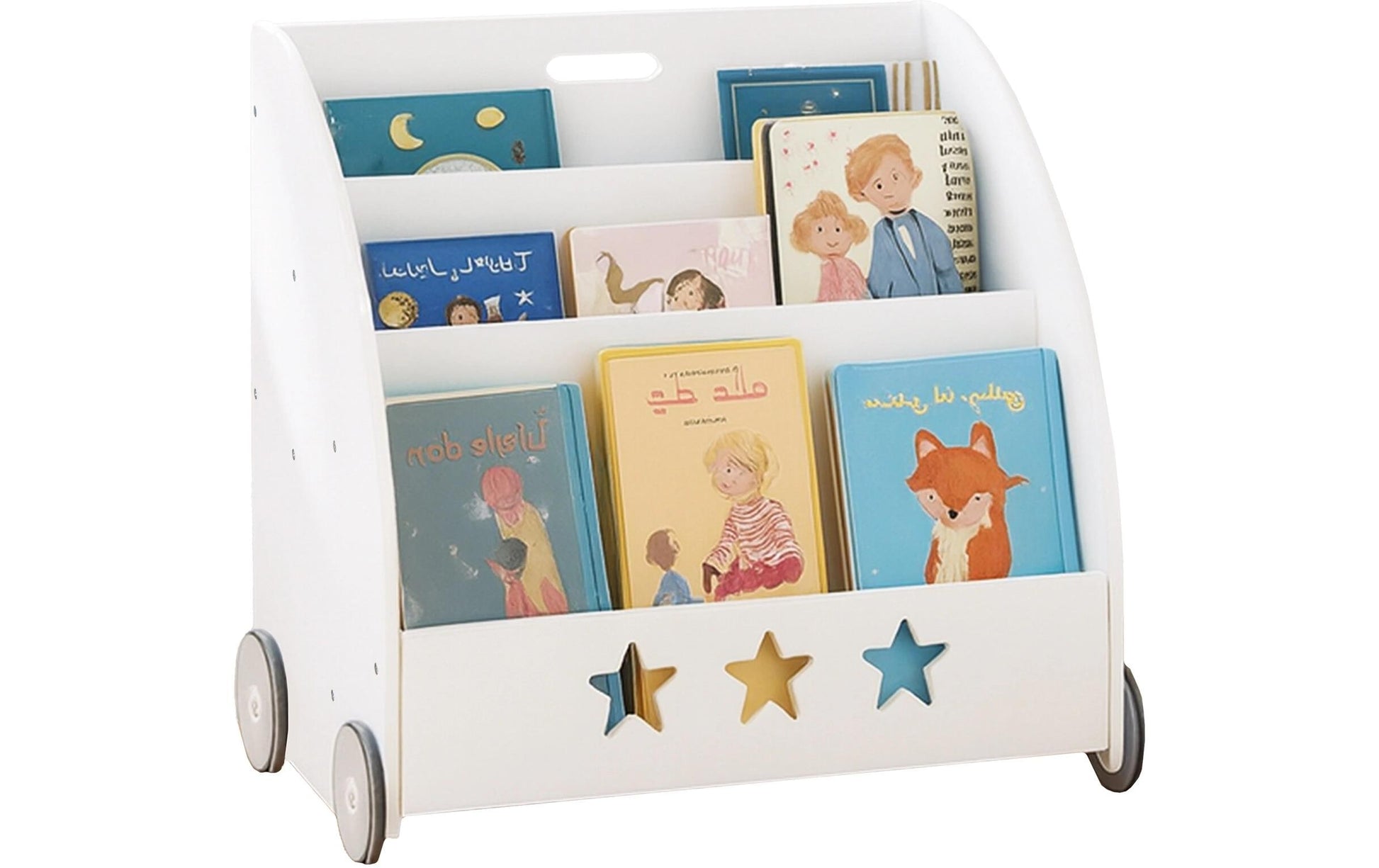Relaxdays Fahrbares Bücherregal – 3 Böden – 57 × 42 × 62 cm – 15 kg – Grau/Weiss – MDF