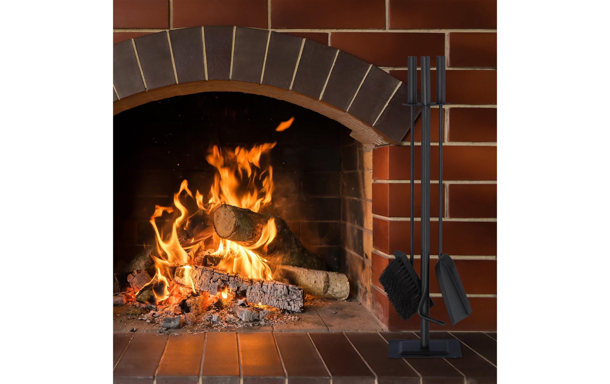 Relaxdays 10028775 Kaminbesteck 4-teilig – Stahl/Kunststoff/Holz – 150 × 610 × 150 mm