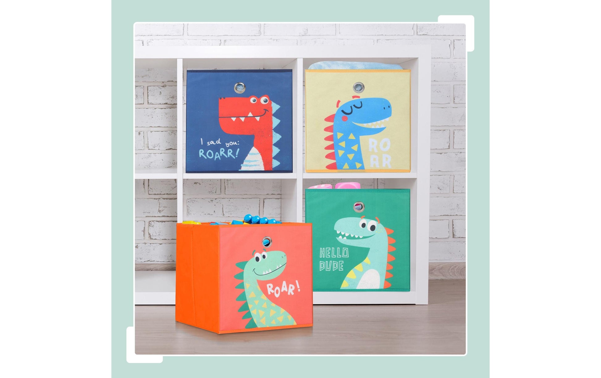 Relaxdays Aufbewahrungsbox Dinosaurier – ohne Deckel – mehrfarbig (blau, grün, gelb, orange) – Set 4-teilig –