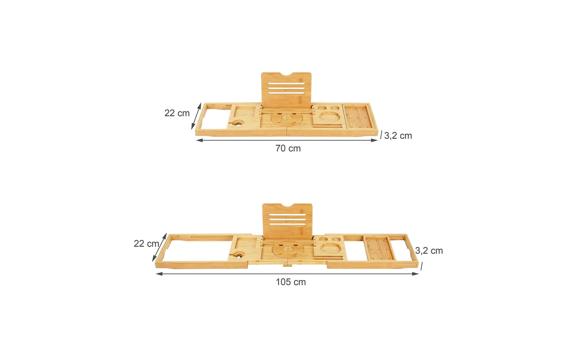 Relaxdays Badewannenablage – 105×22×3,5 cm, Bambus (100%), freistehend, Hellbraun