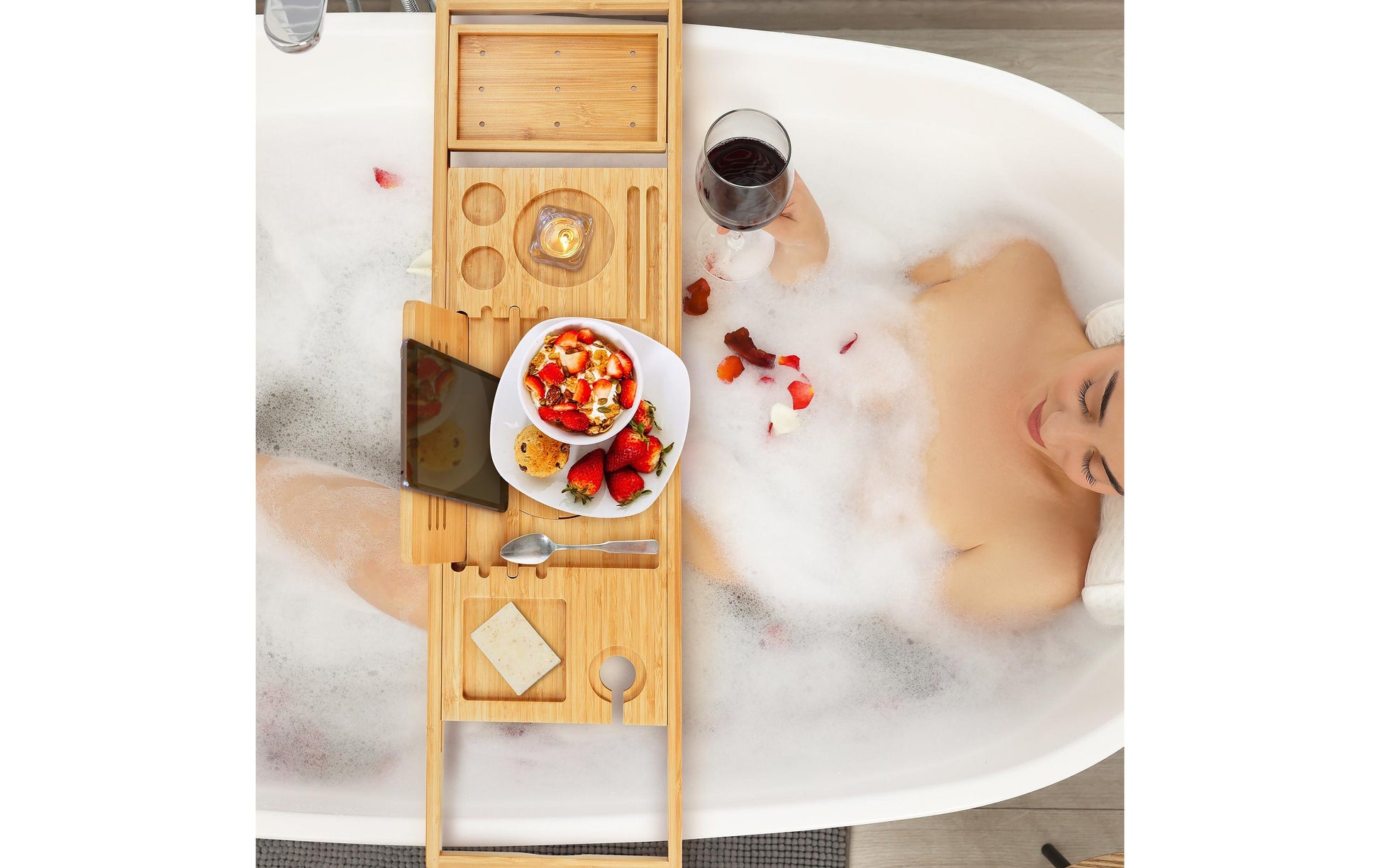 Relaxdays Badewannenablage – 105×22×3,5 cm, Bambus (100%), freistehend, Hellbraun