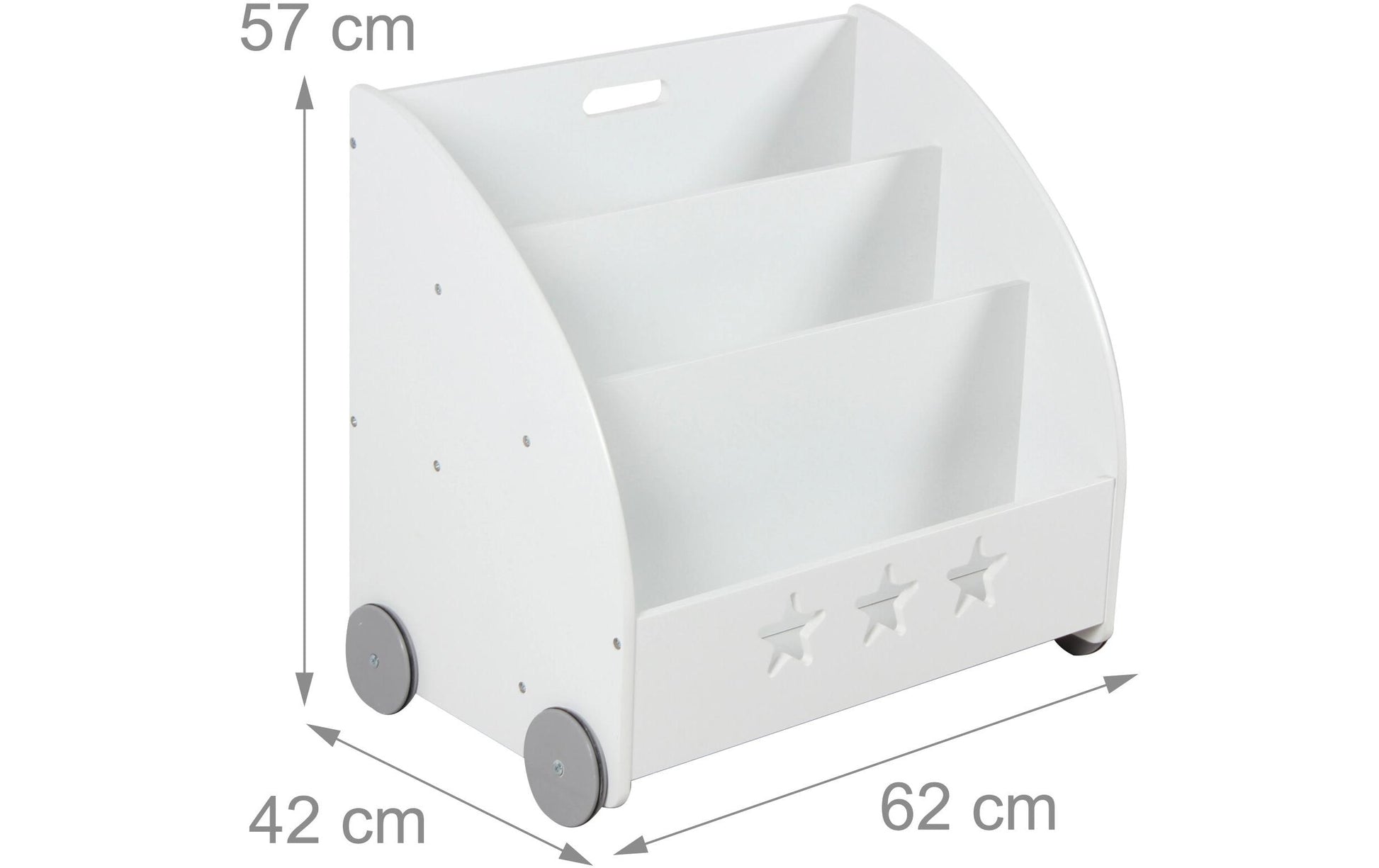 Relaxdays Fahrbares Bücherregal – 3 Böden – 57 × 42 × 62 cm – 15 kg – Grau/Weiss – MDF