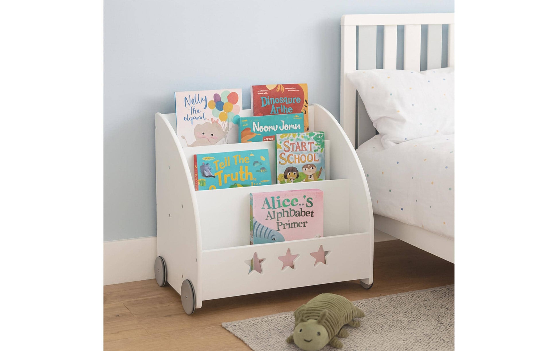 Relaxdays Fahrbares Bücherregal – 3 Böden – 57 × 42 × 62 cm – 15 kg – Grau/Weiss – MDF