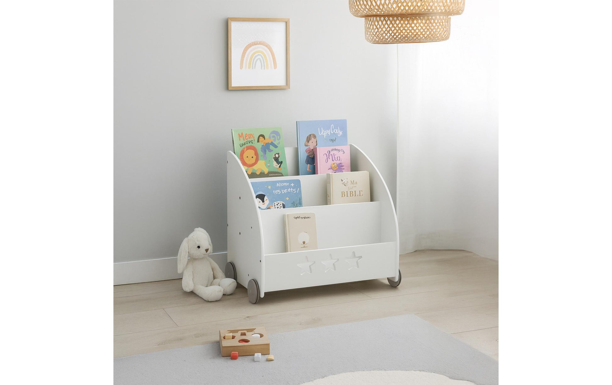 Relaxdays Fahrbares Bücherregal – 3 Böden – 57 × 42 × 62 cm – 15 kg – Grau/Weiss – MDF