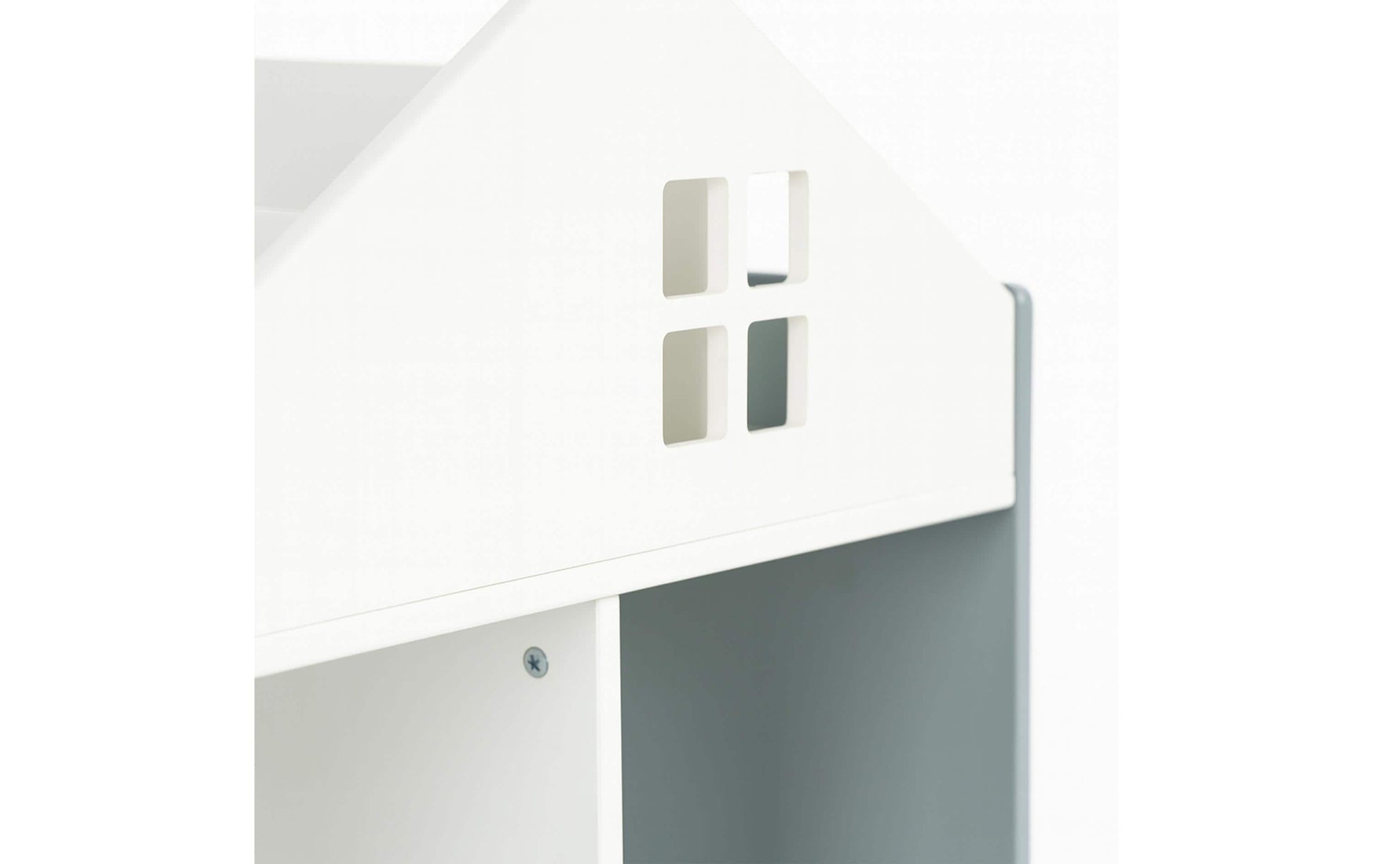 Relaxdays Kinderregal Haus – freistehend – 6 Böden – 60 × 30 × 65,7 cm – MDF – grau/weiss