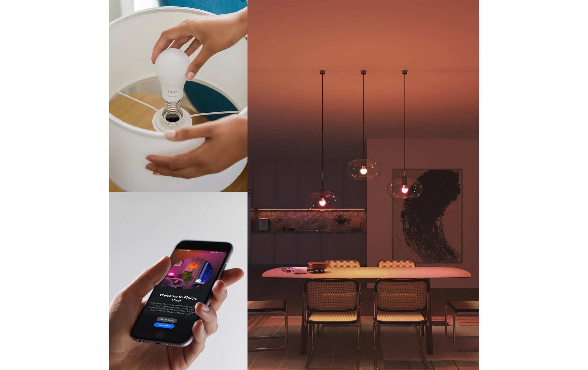 Philips Hue Essential White & Colour LED-Leuchtmittel E27 3er-Pack – 8 W, 806 lm, mehrfarbig, für Zigbee