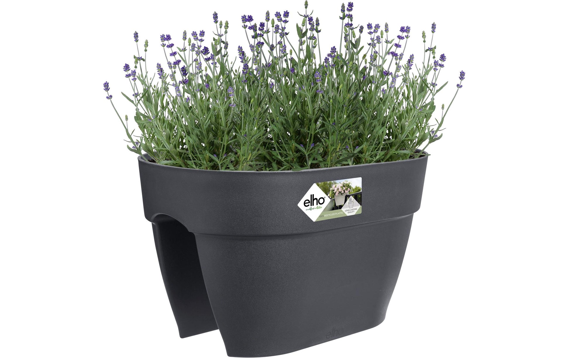 elho Campana Flower Bridge 40 Pflanzkübel – 10 l – 40 × 22 × 26 cm – Recycling-Kunststoff, Schwarz