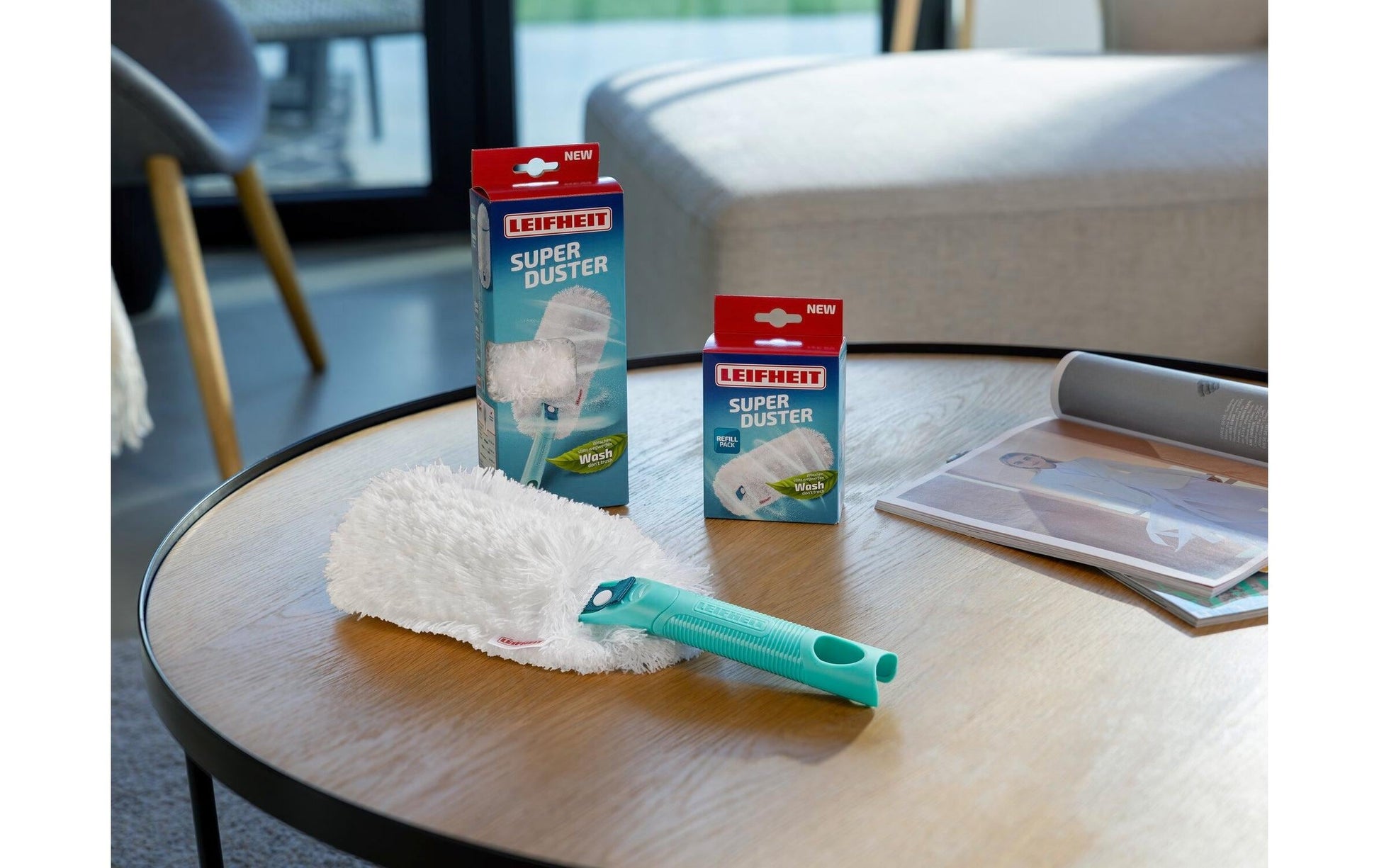 Leifheit Superduster Staubwedel – Mikrofaser – Weiss/Türkis