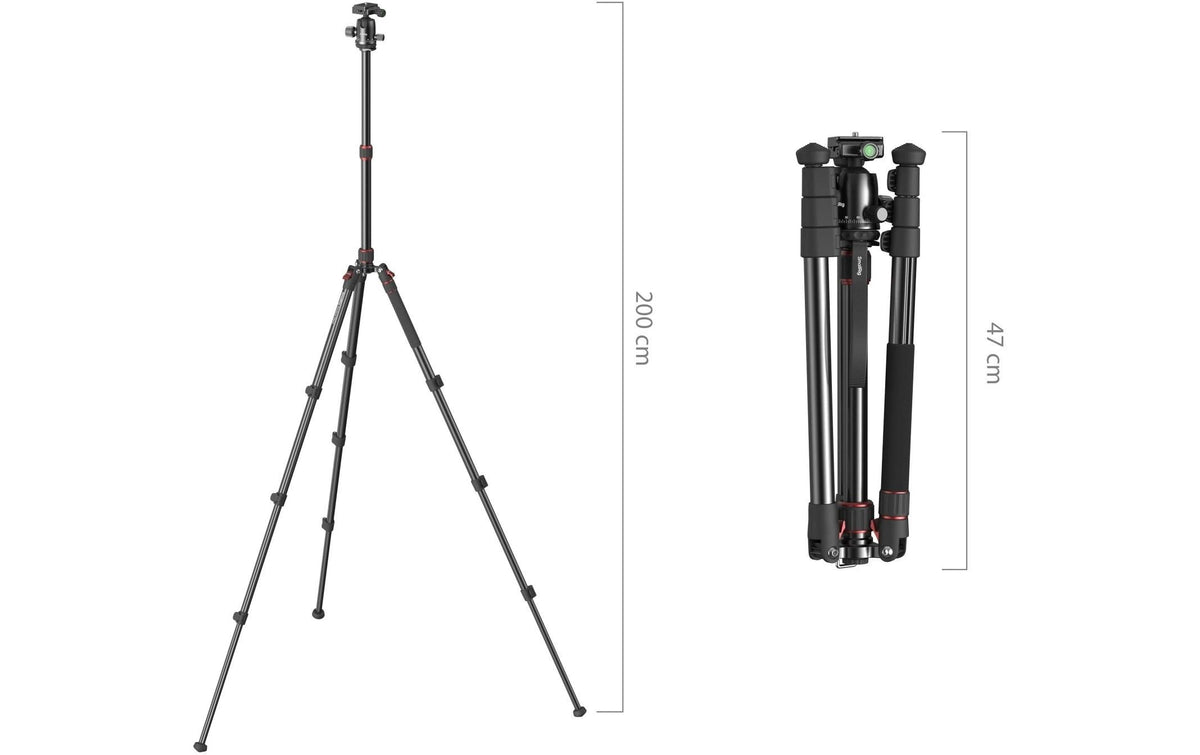 SmallRig Dreibeinstativ – bis 200 cm, 5 kg Traglast – 47 cm zusammengelegt, Aluminiumlegierung, 1/4", 3/8"