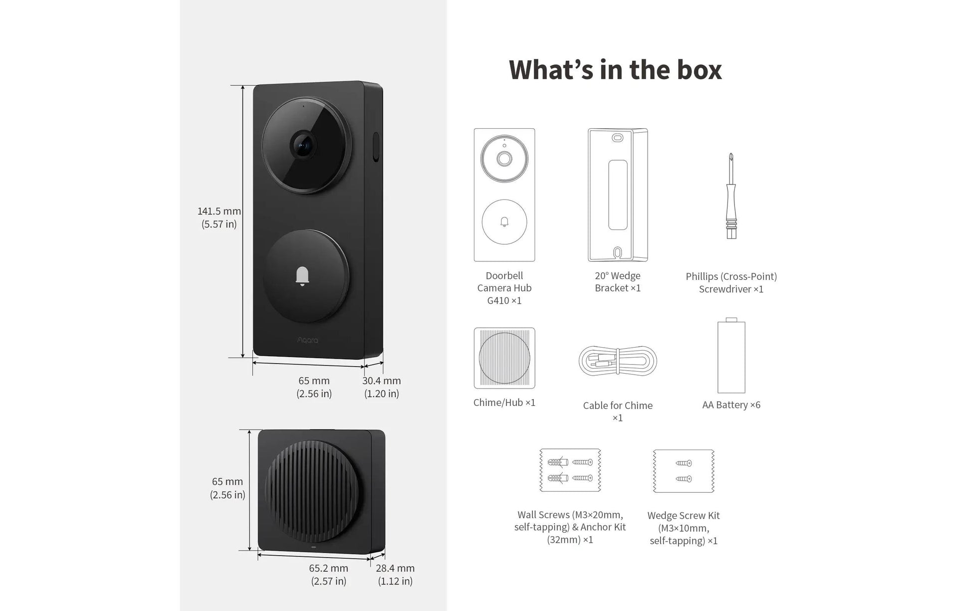 Aqara Smart Video-Türklingel G410 Video-Türklingel – 3 MP, 175°, IR, WLAN, Akku, Netz, Schwarz