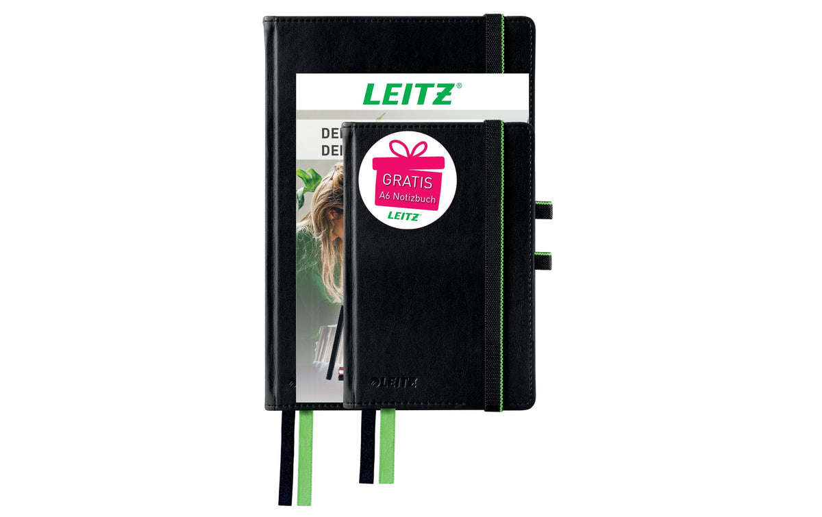Leitz Notizbuch – A5 + A6 – kariert 5 mm – 80 Seiten – gebunden, schwarz, 2 Stück