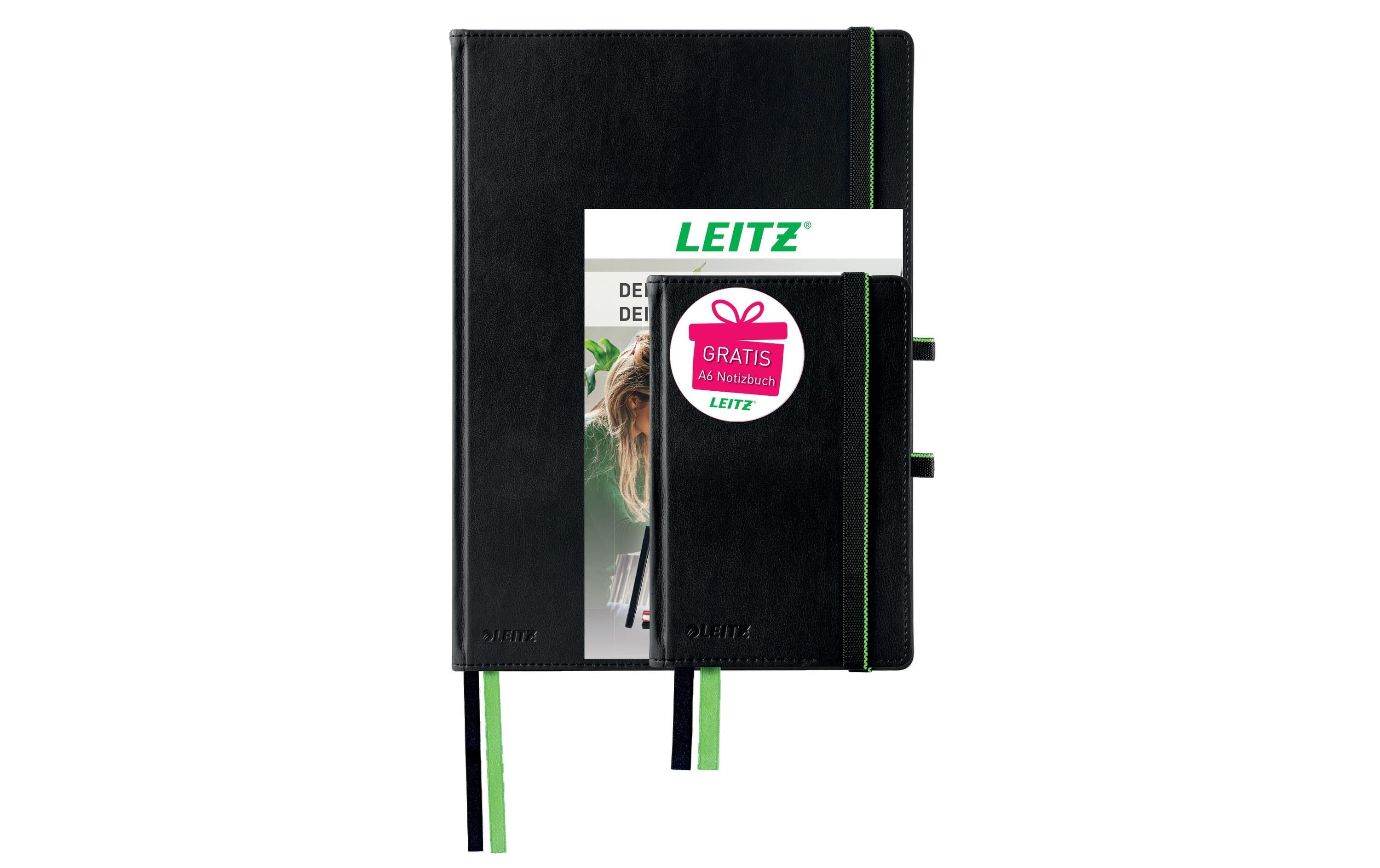 Leitz Notizbuch – A4 und A6 – kariert 5 mm – gebunden, schwarz, 2 Stück