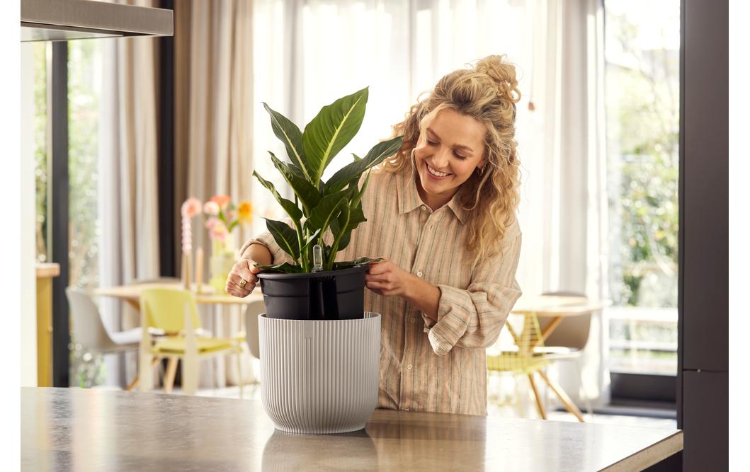 Elho All-in-1 Vibes Pflanztopf – Automatische Bewässerung – Kunststoff, Weiss – 3,6 l