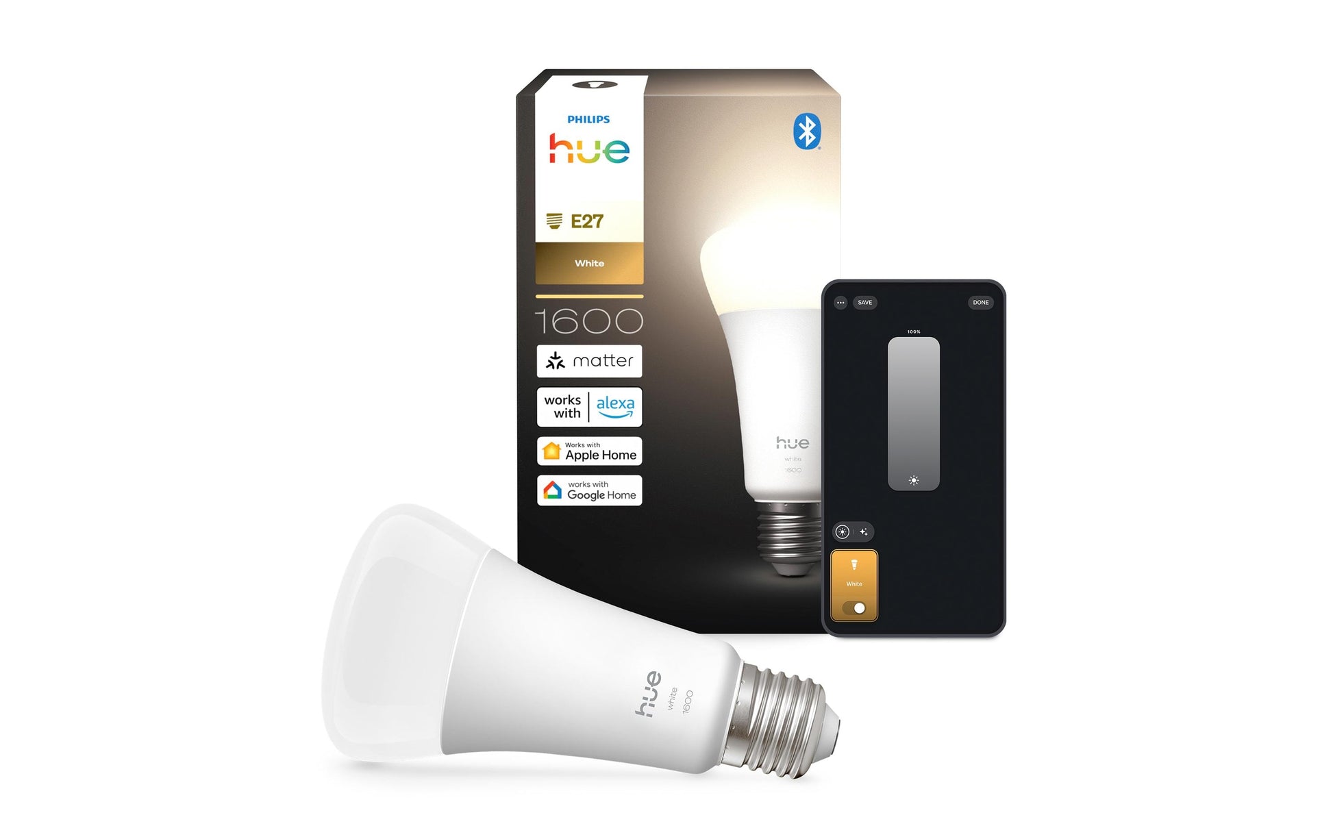Philips by Signify Philips Hue Smart-Leuchtmittel E27 – Warmweiss 2700 K, 1600 lm, 13,5 W, Bluetooth/Zigbee