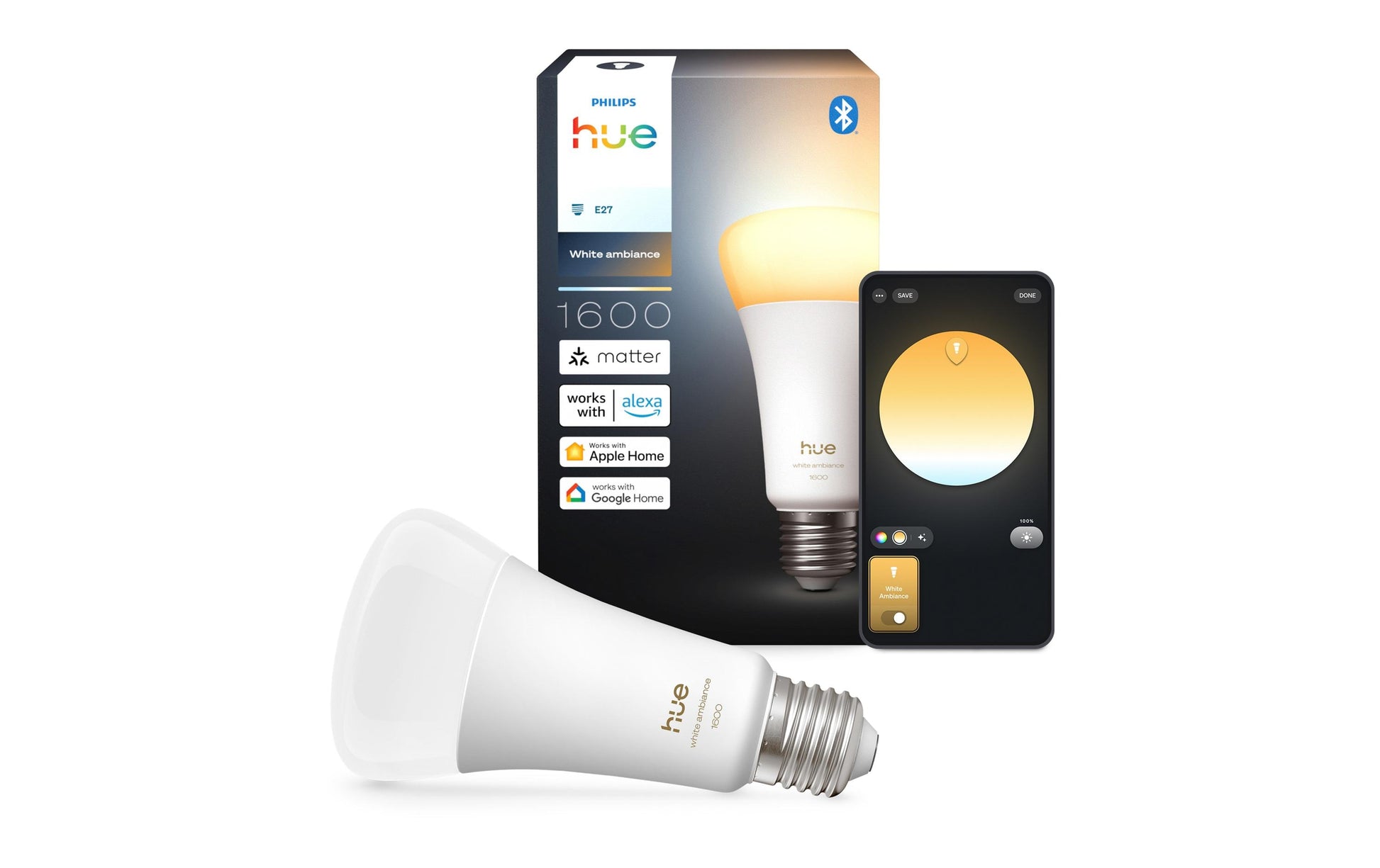 Philips by Signify Philips Hue Smart-Leuchtmittel E27 White Ambiance – 1600 lm, Farbtemperatur einstellbar, Zigbee, dimmbar