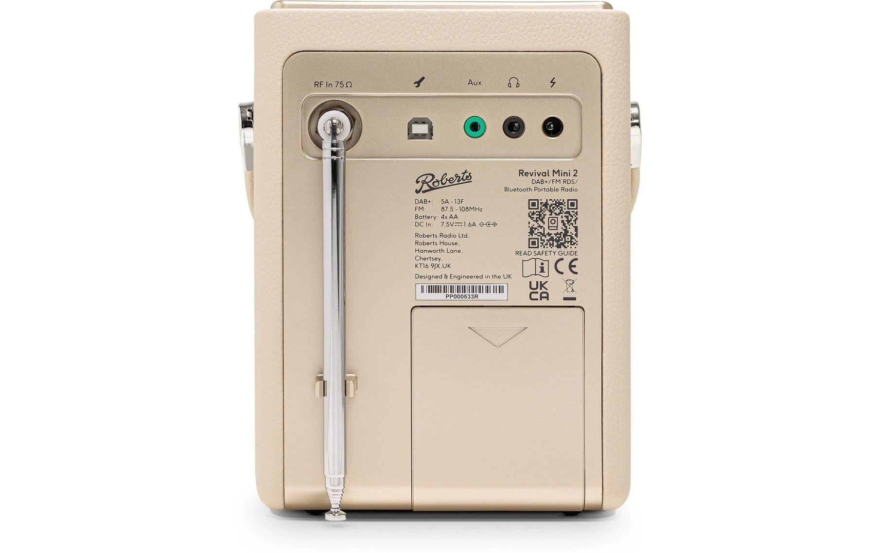 Roberts Radio Roberts Revival Mini 2 – DAB-/Internetradio – Portabel – UKW, Bluetooth, Akkubetrieb – Creme