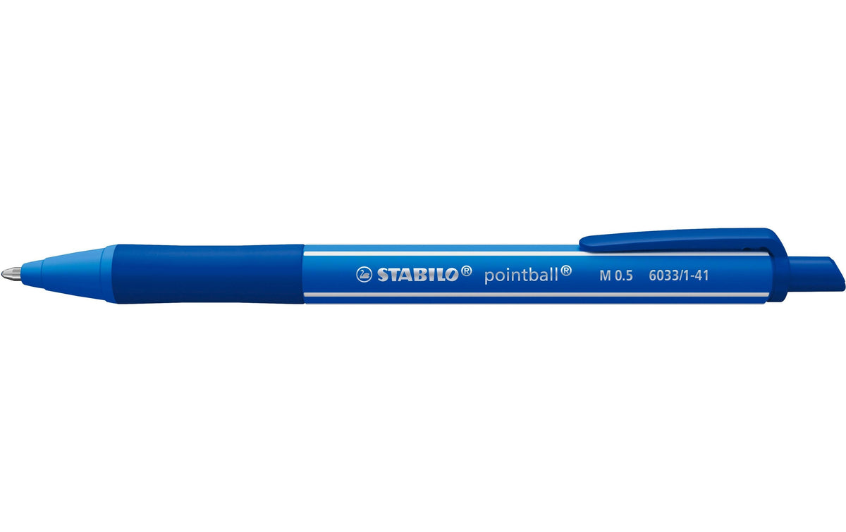 STABILO pointball Kugelschreiber – blau, Spitze 0,5 mm, Druck, dokumentenecht, nachfüllbar