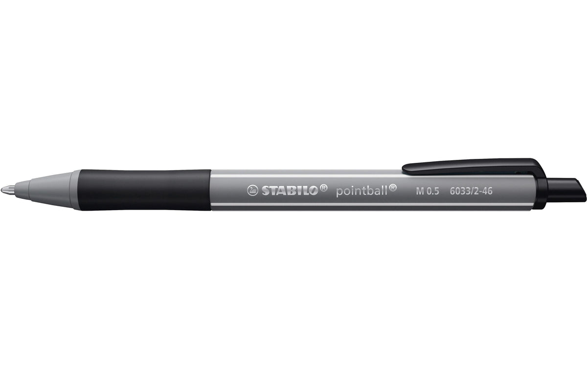 STABILO pointball Kugelschreiber – grau, Spitze 0,5 mm, Druck, dokumentenecht, nachfüllbar