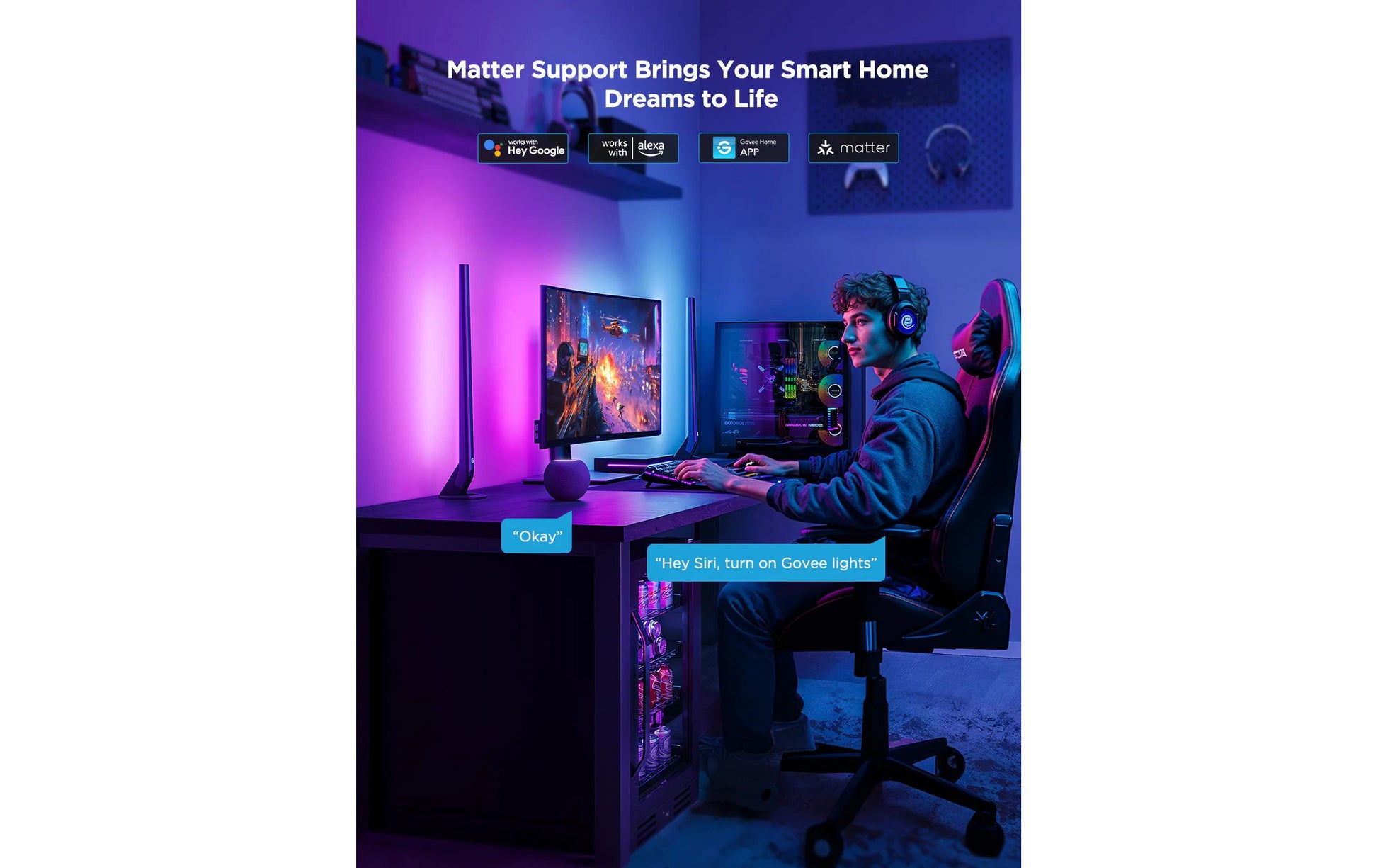 Govee HDMI AI Sync Box – LED-Wandumrandung, HDMI 2.1, 8K, 4K, RGBIC, Bluetooth, für Displays 27–34"