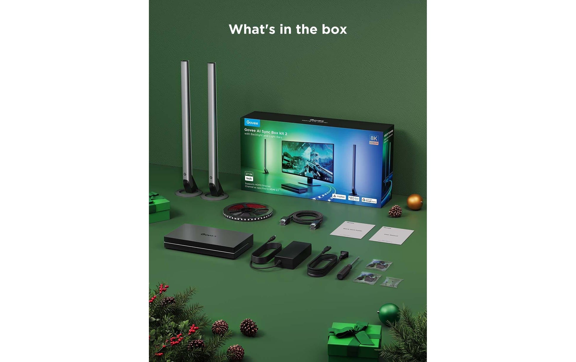 Govee HDMI AI Sync Box – LED-Wandumrandung, HDMI 2.1, 8K, 4K, RGBIC, Bluetooth, für Displays 27–34"