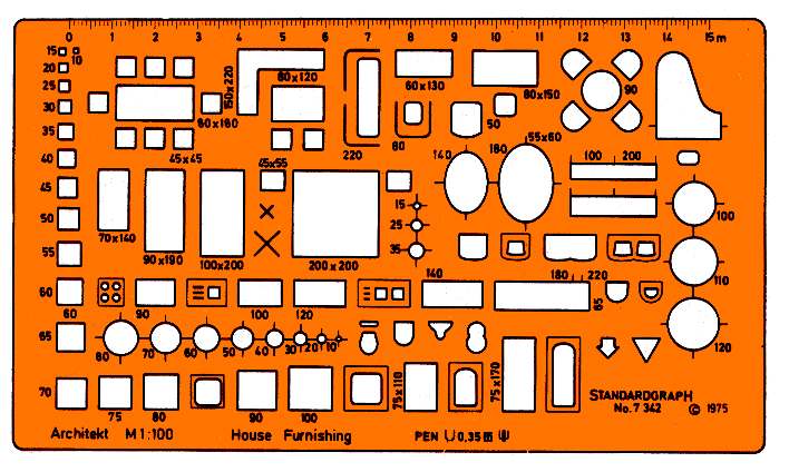 Standard Fachschablone (Möbel), Massstab 1:100, 17,5 × 10,0 cm