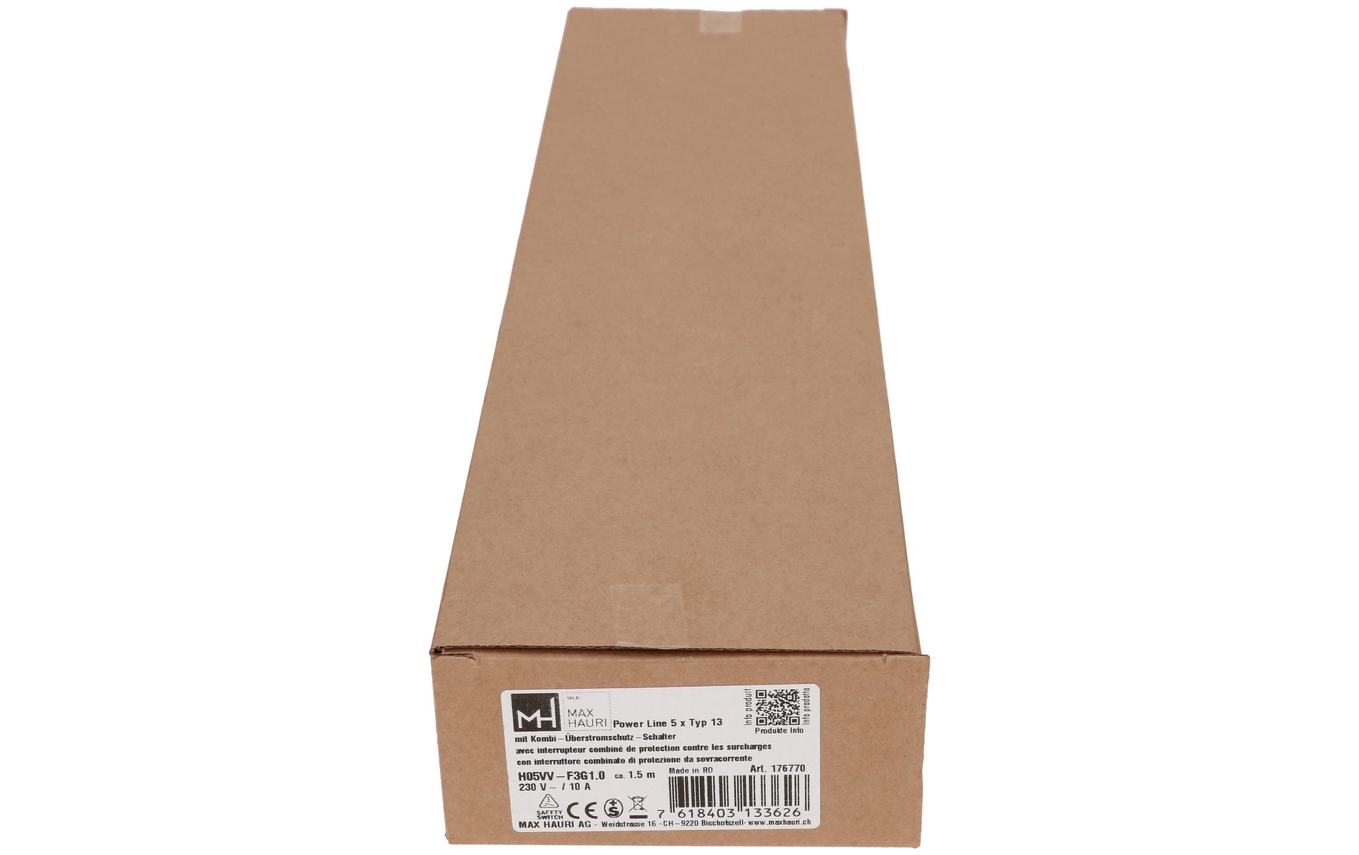 Max Hauri AG Max Hauri Power Line Steckdosenleiste, 5×T13, mit Schalter, 1,5 m, Stecker T12 – Grau/Schwarz