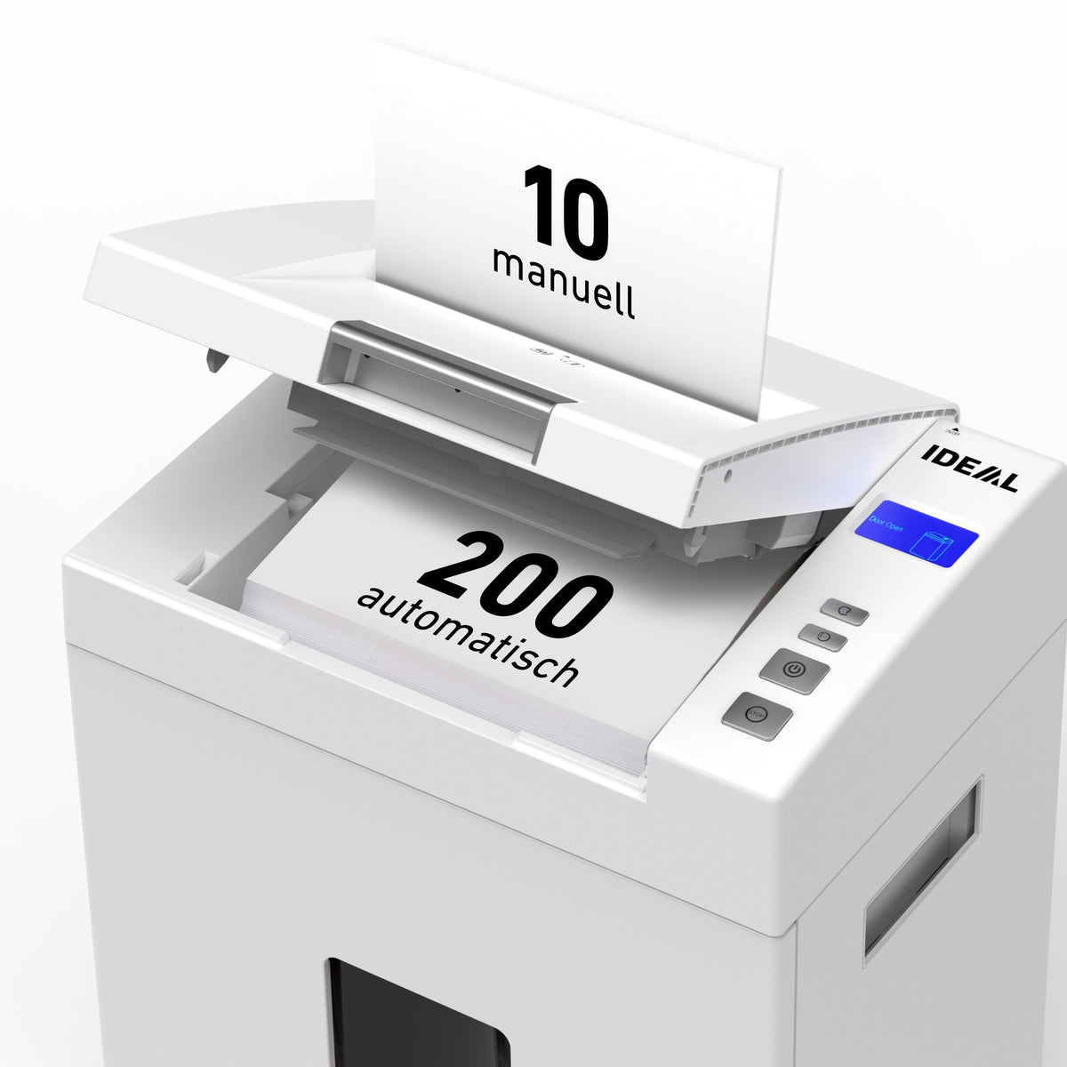 Ideal Shredcat 8292 Aktenvernichter – Partikelschnitt, P-4, 4 × 10 mm, 10 Blatt, AutoFeed 200 Blatt, 26 l