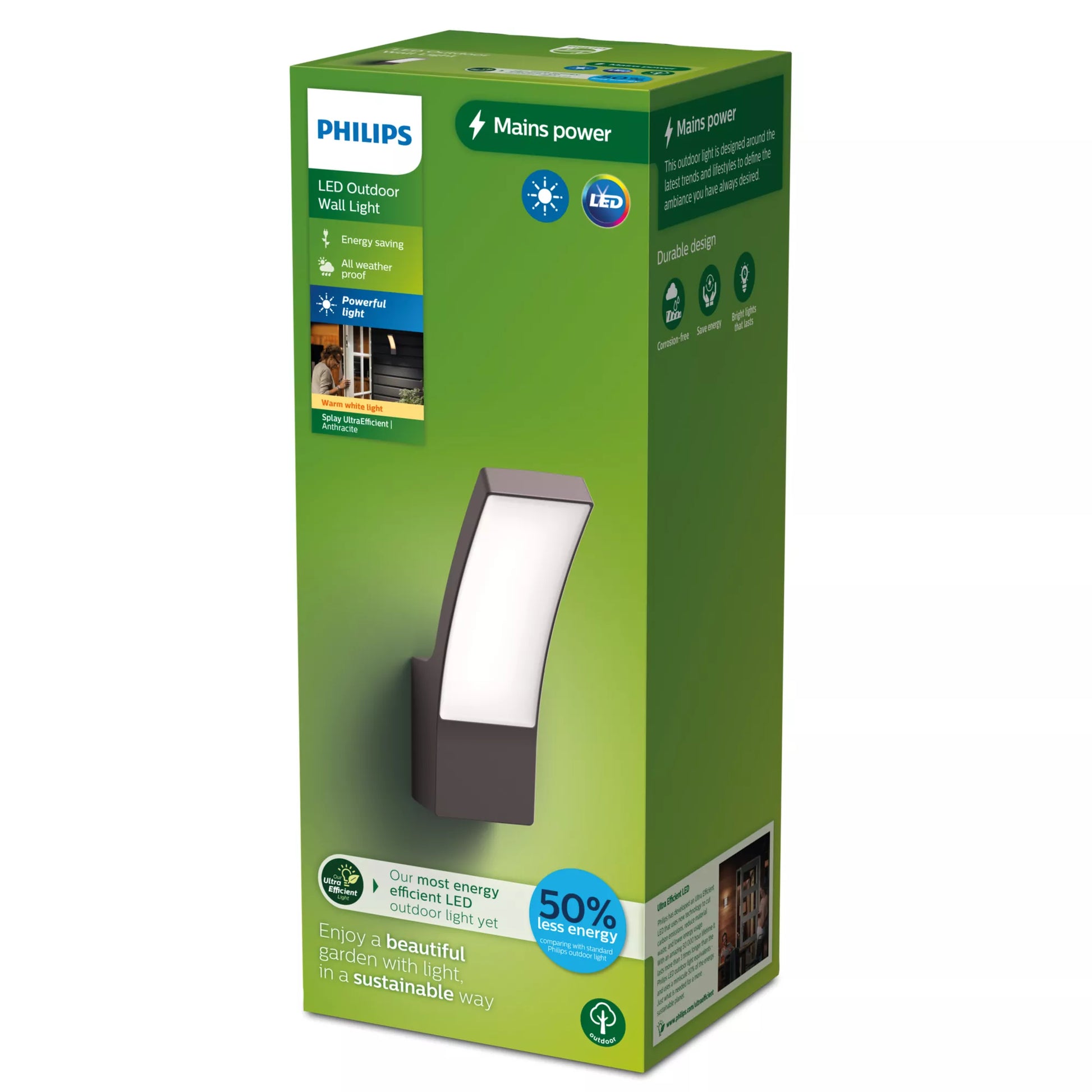 Philips by Signify Philips Aussenwandleuchte – 8×24 cm, 800 lm, 3,8 W, Warmweiss, 2700 K, IP44, Netzbetrieb, Anthrazit, Aluminium