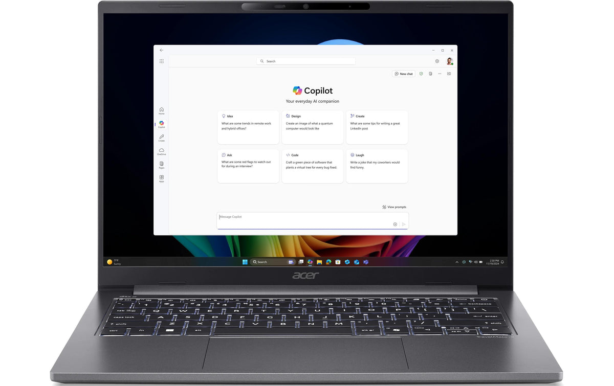 Acer TM X4 14 AI – 14" WUXGA, Core Ultra 7 256V, 16 GB, 512 GB SSD, Win 11 Pro, QWERTZ (CH)