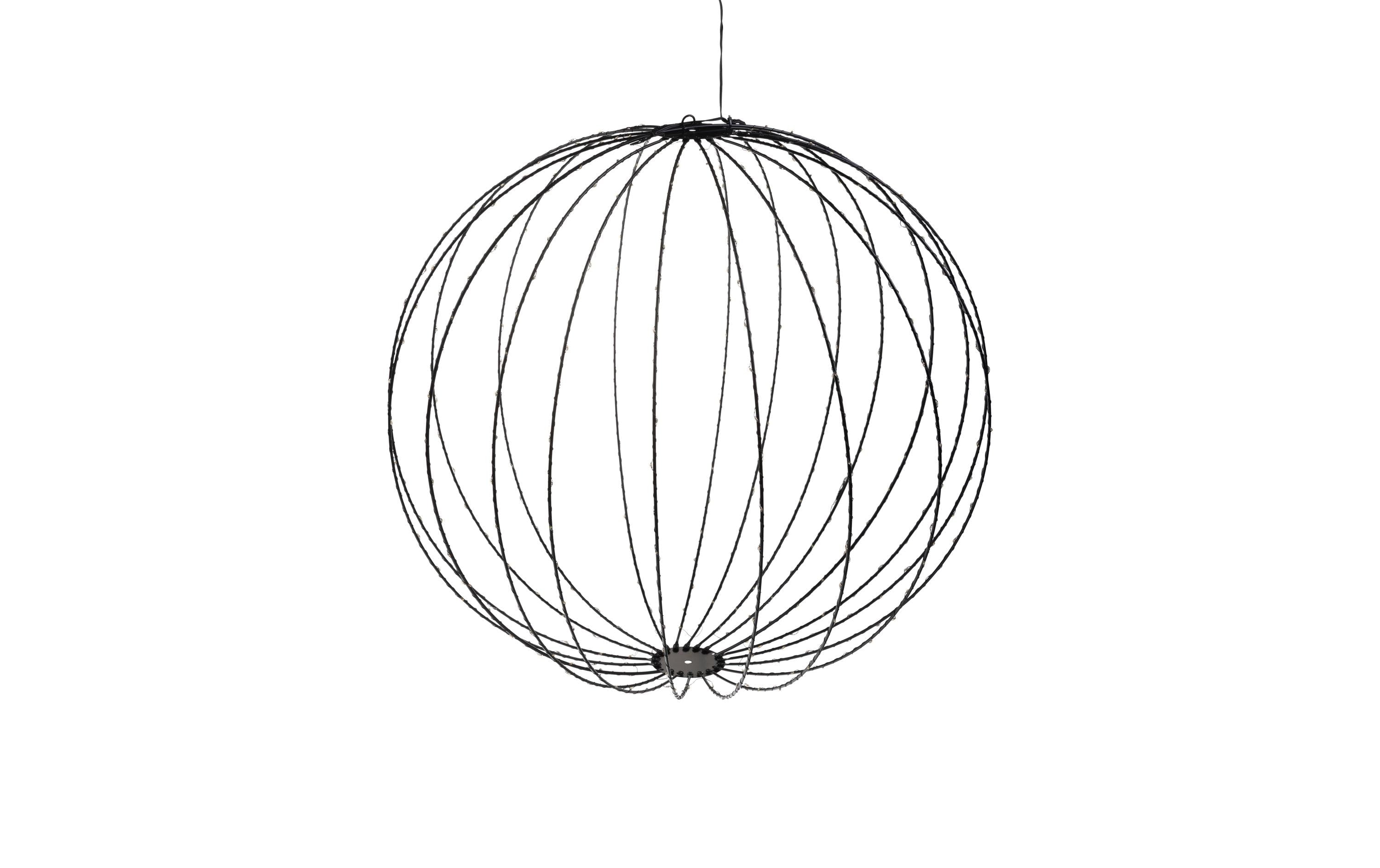 Cocon Dekoleuchte Aussen 3D Eisendrahtkugel – Ø 60 cm – Warmweiss – Netzbetrieb – Schwarz