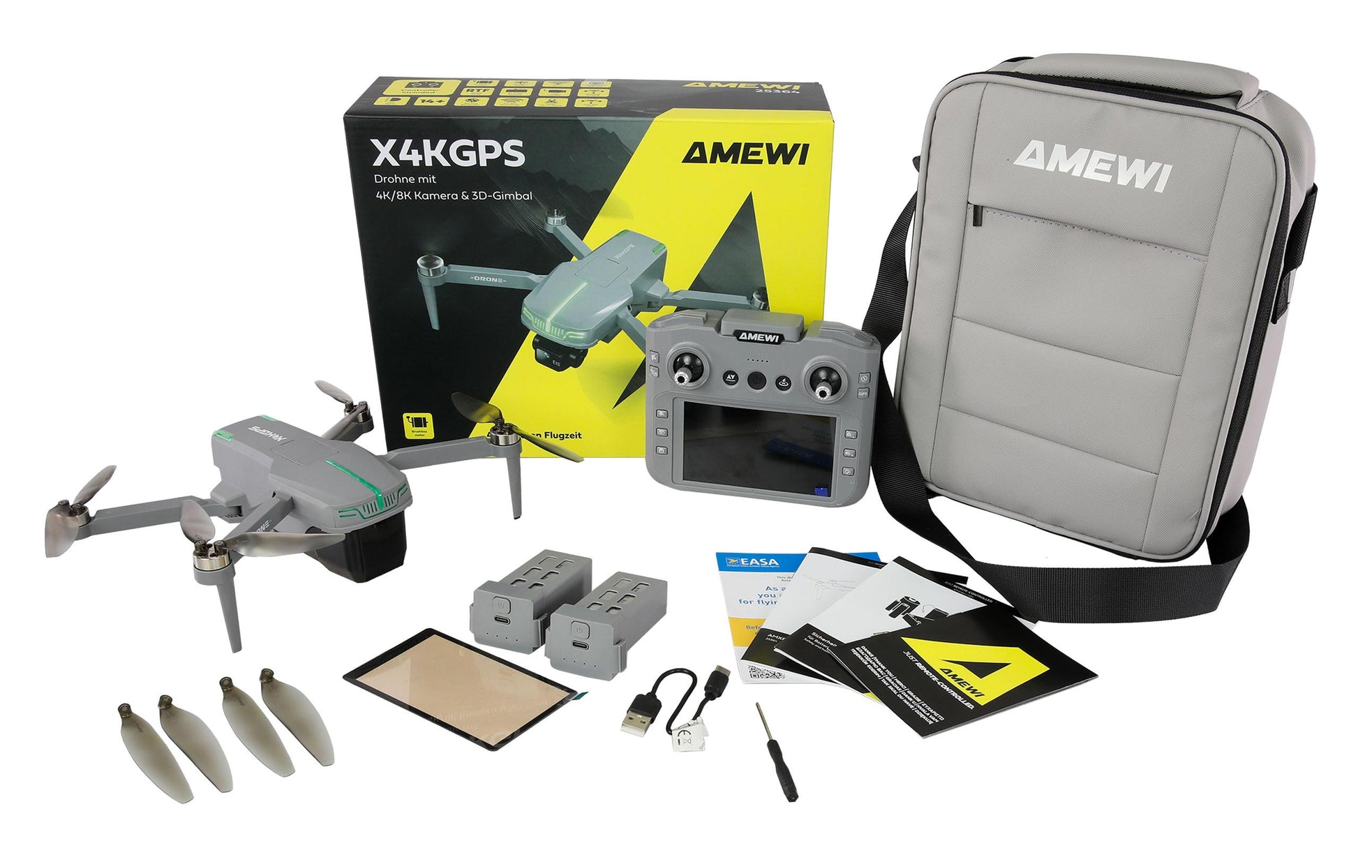 Amewi AMXFlight X4KGPS – Drohne, 3D-Gimbal, RTF, LiPo 3000 mAh, 249 g, grau