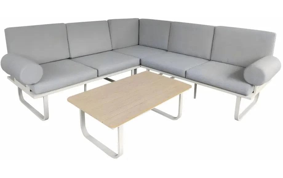 Nordicated Lounge-Set HERA – Aluminium & Polyester – beige/grau – mit 5 Sitzplätzen