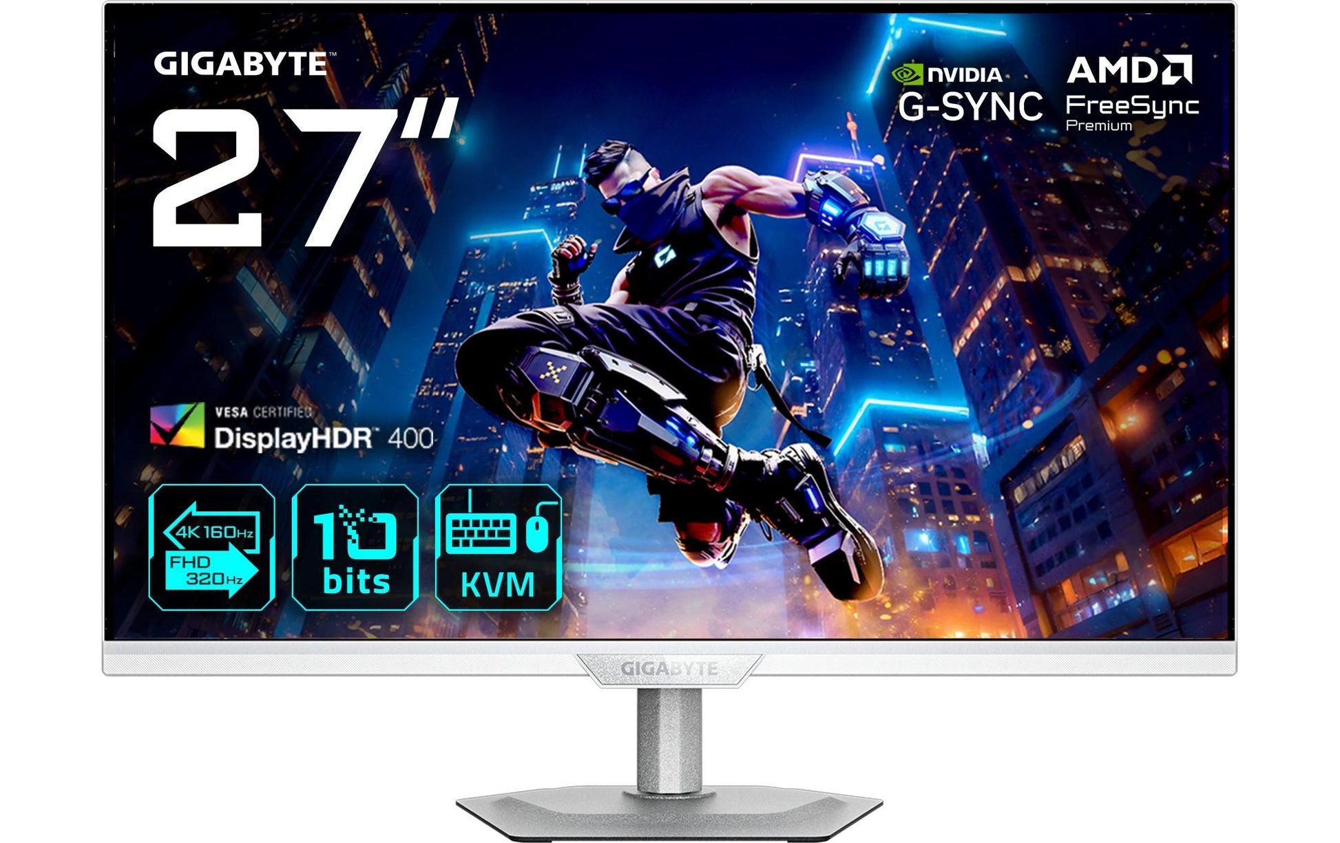 GIGABYTE M27UP ICE – 27", 3840 × 2160 (4K), IPS, 160 Hz, USB‑C 18 W, DisplayHDR 400