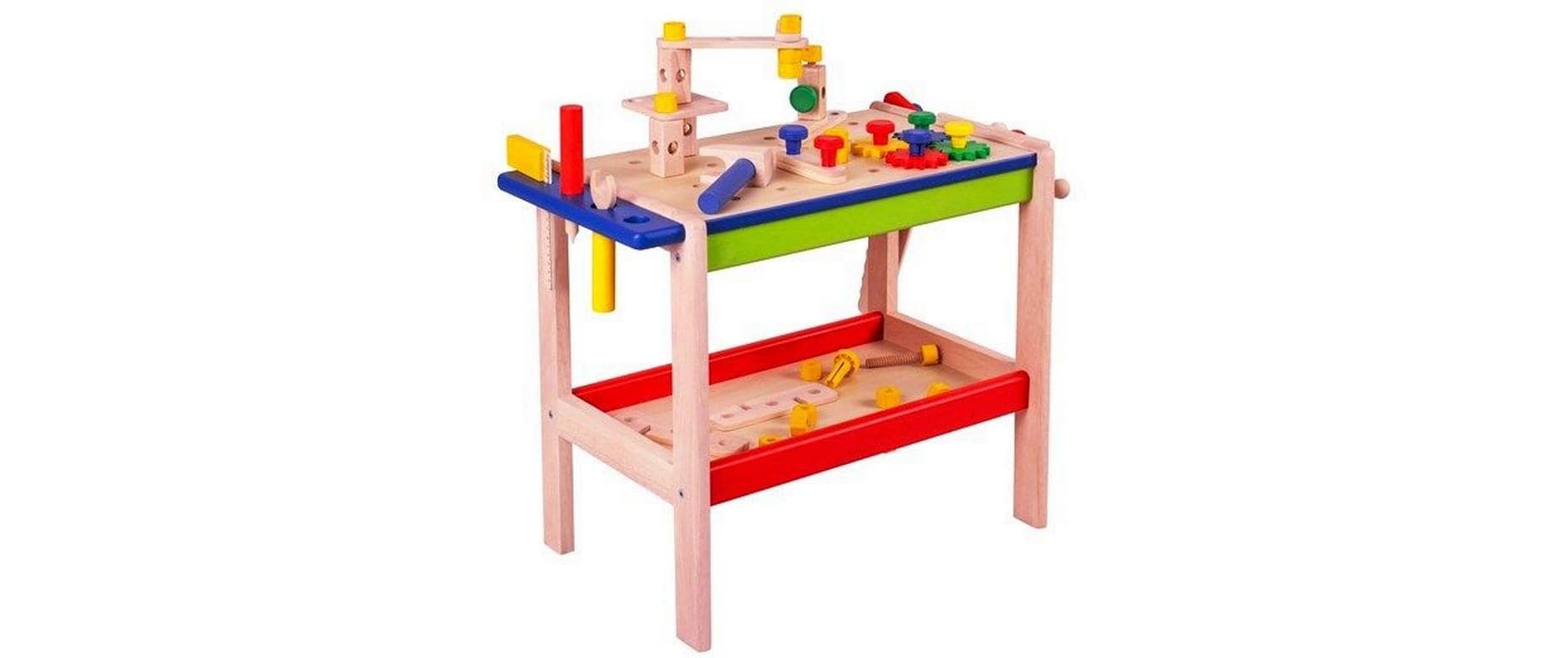 Spielba holzspielwaren Werkbank – Handwerker – ab 3 Jahren – Gummibaum (Kautschuk) – 32 × 47 cm – mehrfarbig