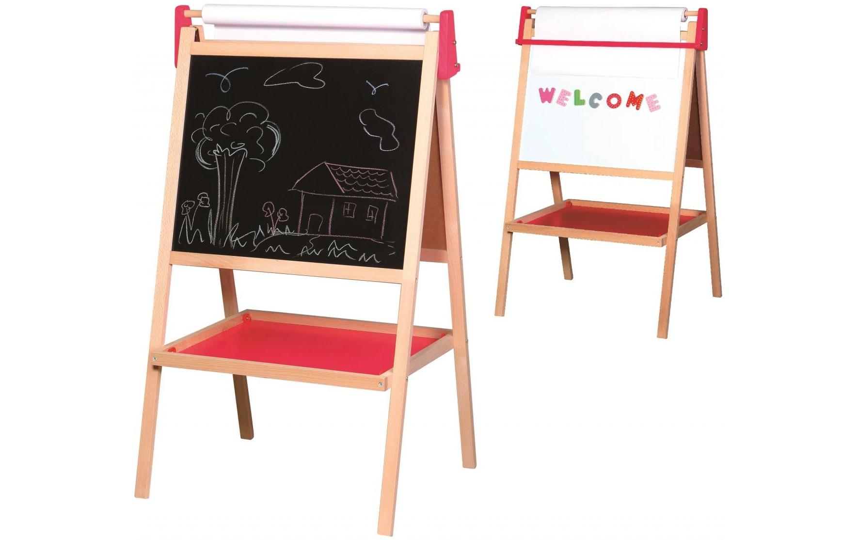 Spielba holzspielwaren Spielba Kinder-Kreidetafel – 410 × 920 mm hoch – Kautschuk – magnetisch, für Kreide – inkl. Papier & Kreiden
