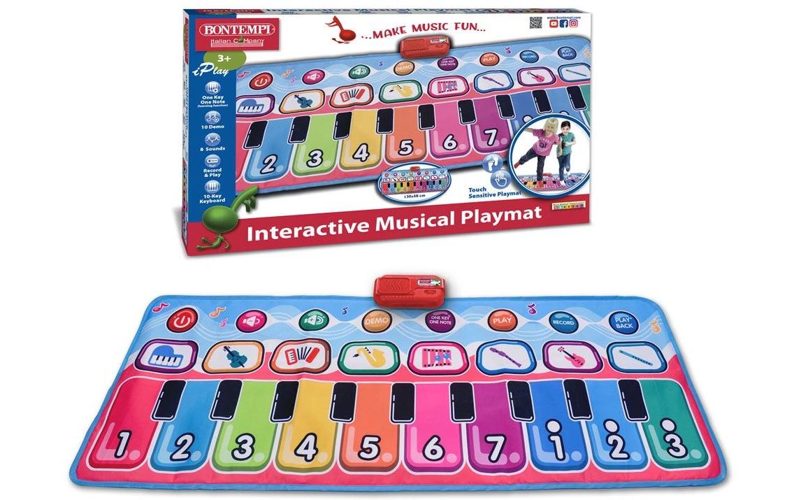 Bontempi Interaktive Musikspielmatte – 130 × 48 cm – 8 Melodien, Audioaufzeichnung – ab 3 J. – mehrfarbig