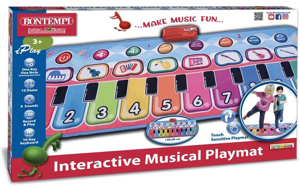 Bontempi Interaktive Musikspielmatte – 130 × 48 cm – 8 Melodien, Audioaufzeichnung – ab 3 J. – mehrfarbig