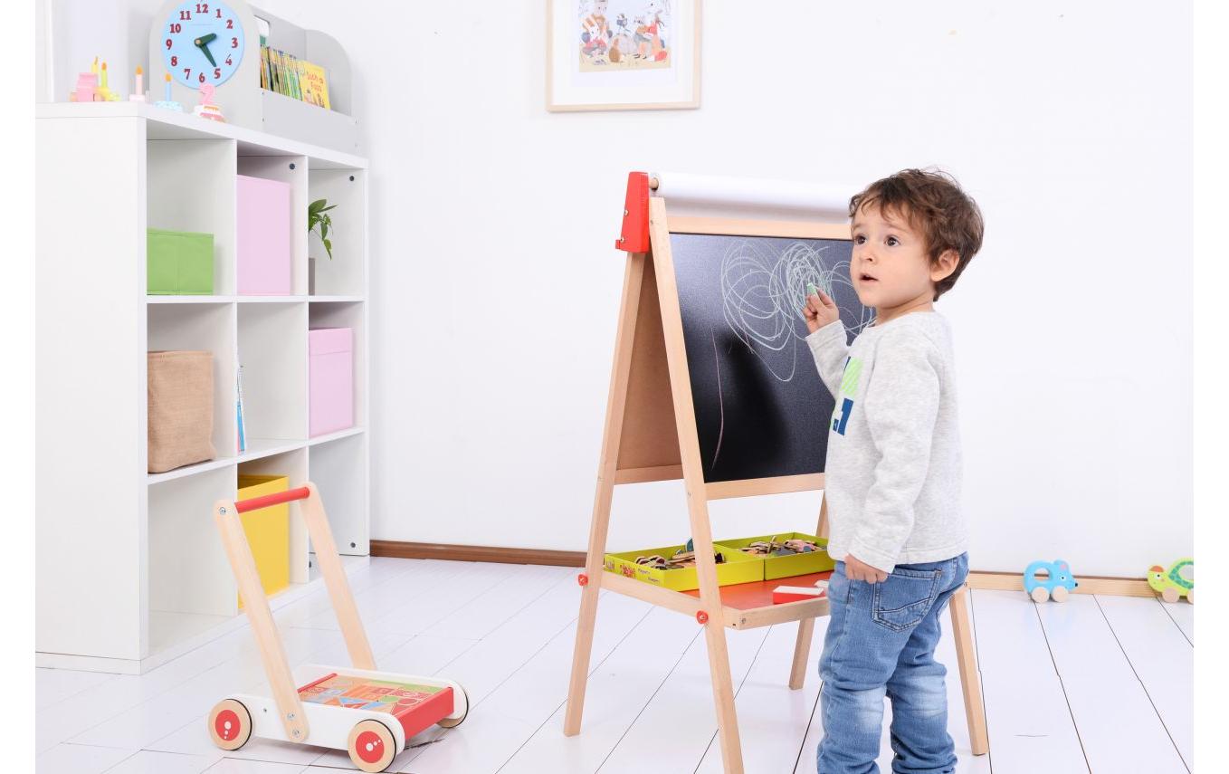 Spielba holzspielwaren Spielba Kinder-Kreidetafel – 410 × 920 mm hoch – Kautschuk – magnetisch, für Kreide – inkl. Papier & Kreiden