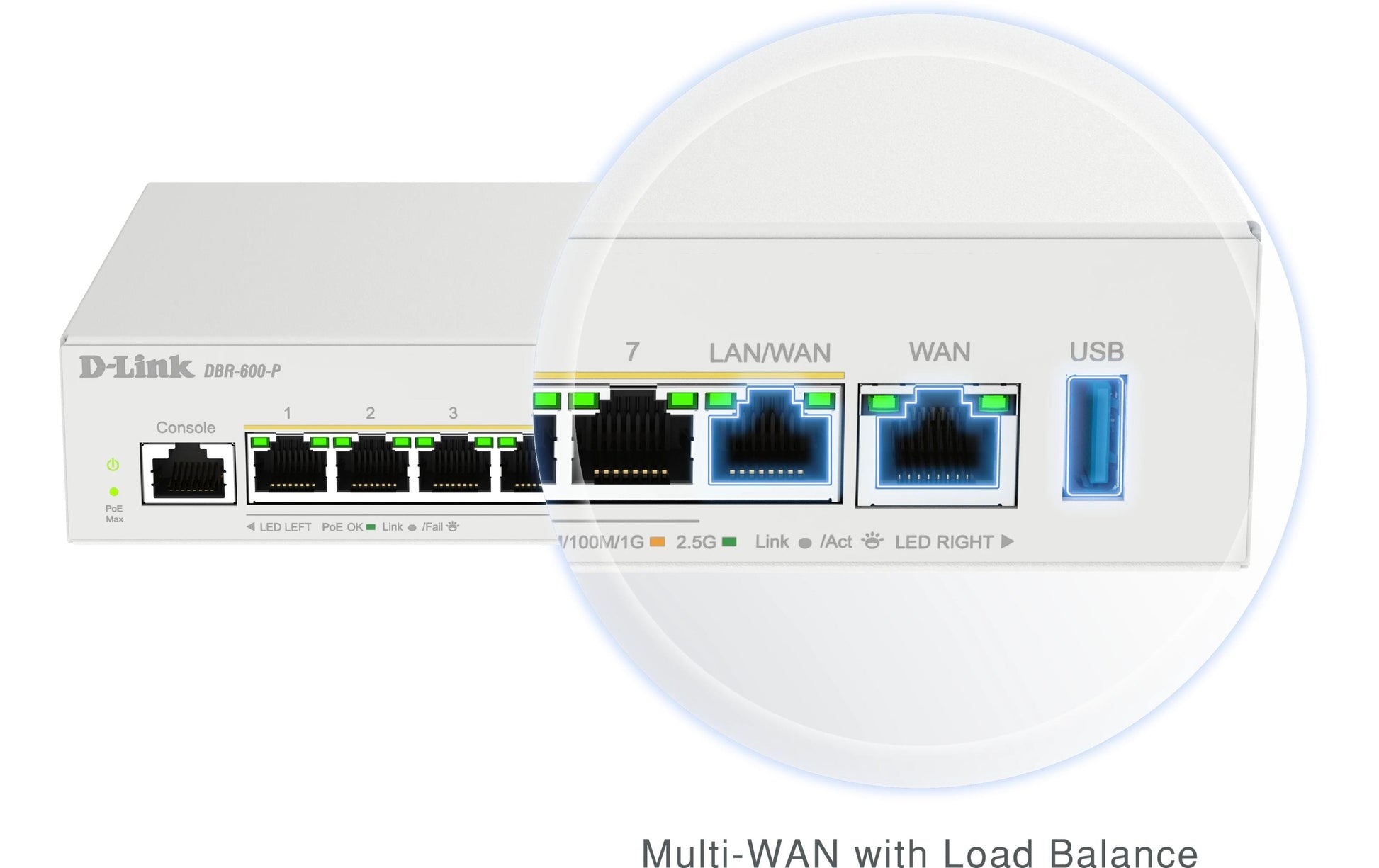 D-Link DBR-600-P – VPN-Router – 7×2,5G LAN, 1×2,5G WAN/LAN, 8×PoE+ 123 W, Dual-WAN, IPSec/PPTP/L2TP/WireGuard