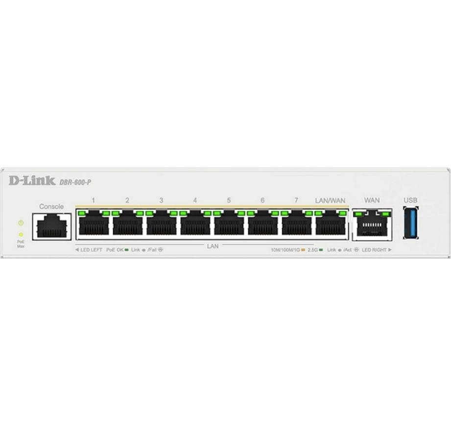 D-Link DBR-600-P – VPN-Router – 7×2,5G LAN, 1×2,5G WAN/LAN, 8×PoE+ 123 W, Dual-WAN, IPSec/PPTP/L2TP/WireGuard