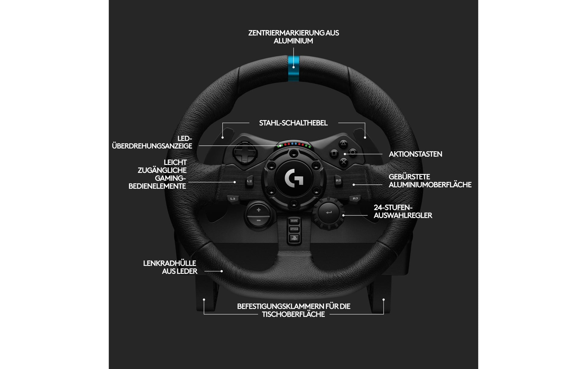 Logitech G G923 – Lenkrad & Pedale – 900° & Force-Feedback – USB (kabelgebunden) – Schwarz – für PC & Xbox