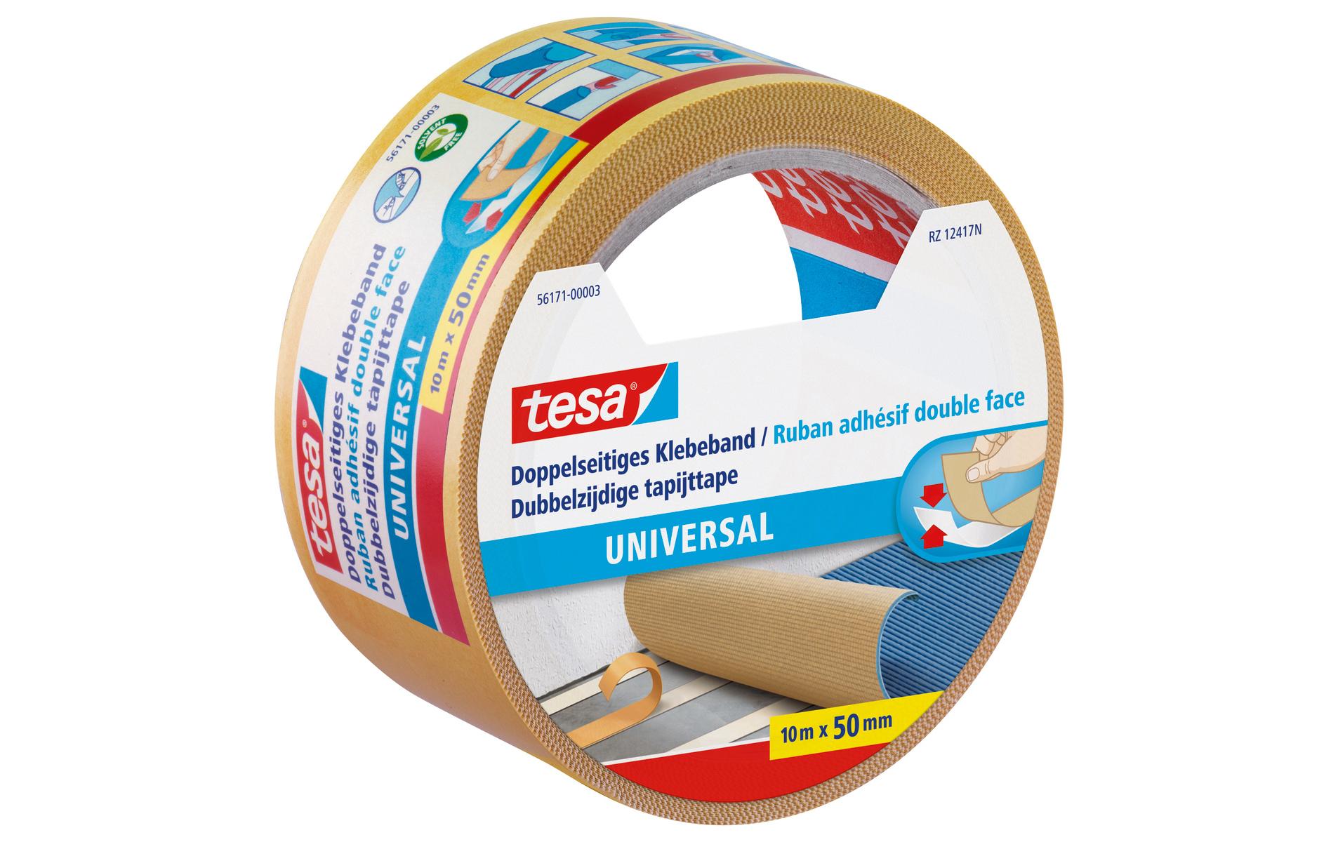 TESA Doppelseitiges Klebeband – 50 mm × 10 m, weiss, 1 Stück