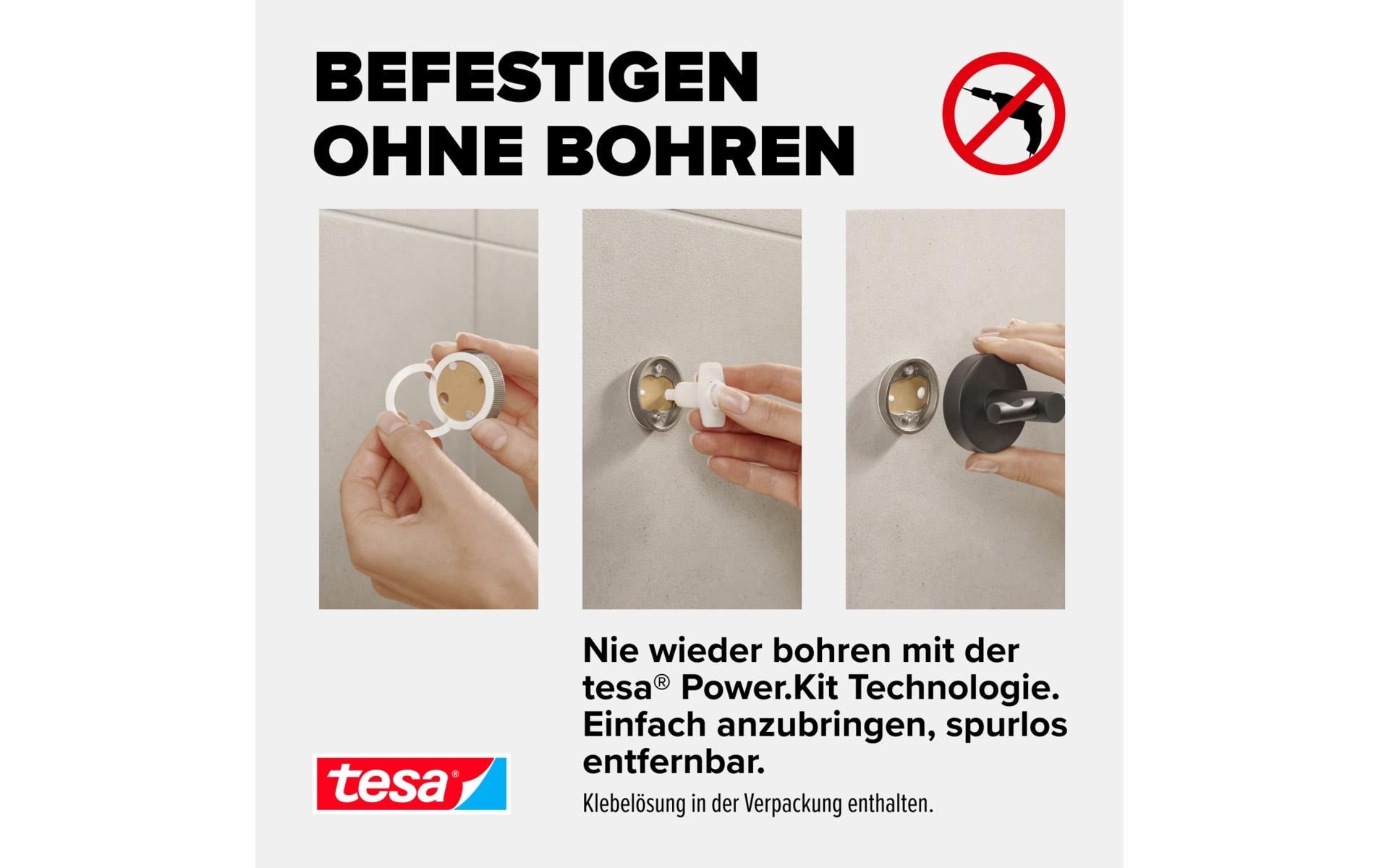 TESA Klebehaken MOON – Metall, 5 kg, Klebestreifen, 8×6,5×8,5 cm, Graphit