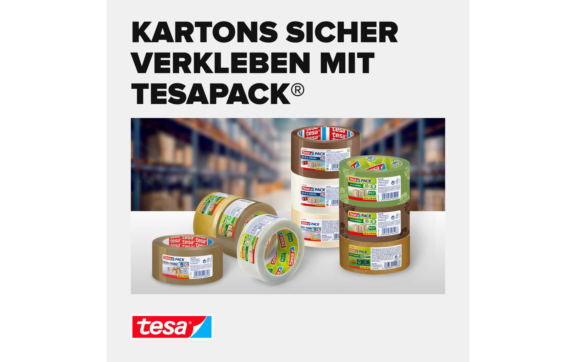 TESA Verpackungsklebeband, PP, transparent, extra stark – 50 mm × 66 m – 1 Stück