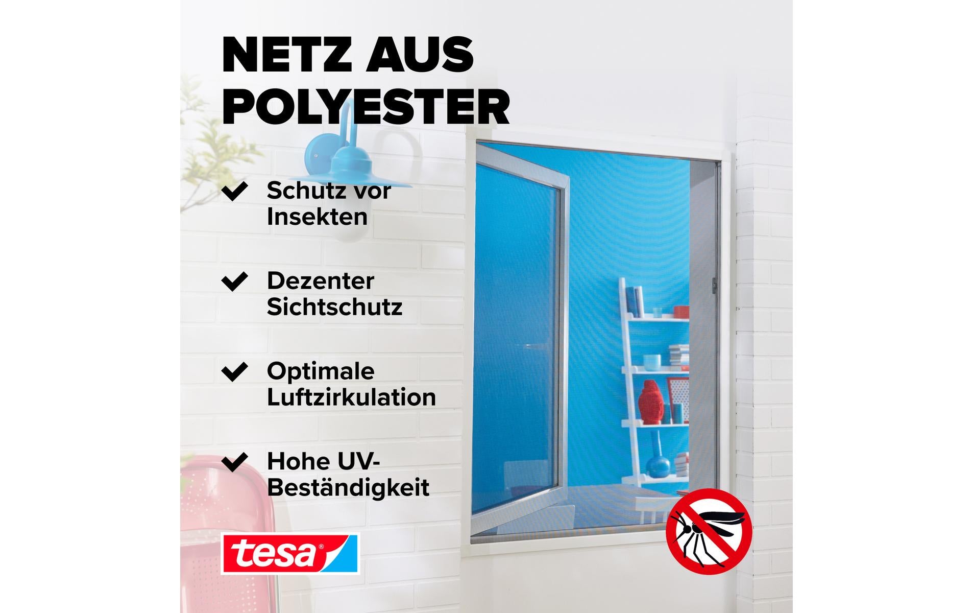 TESA Fenster-Fliegengitter – 150 × 180 cm – Weiss – Polyester – für Fenster