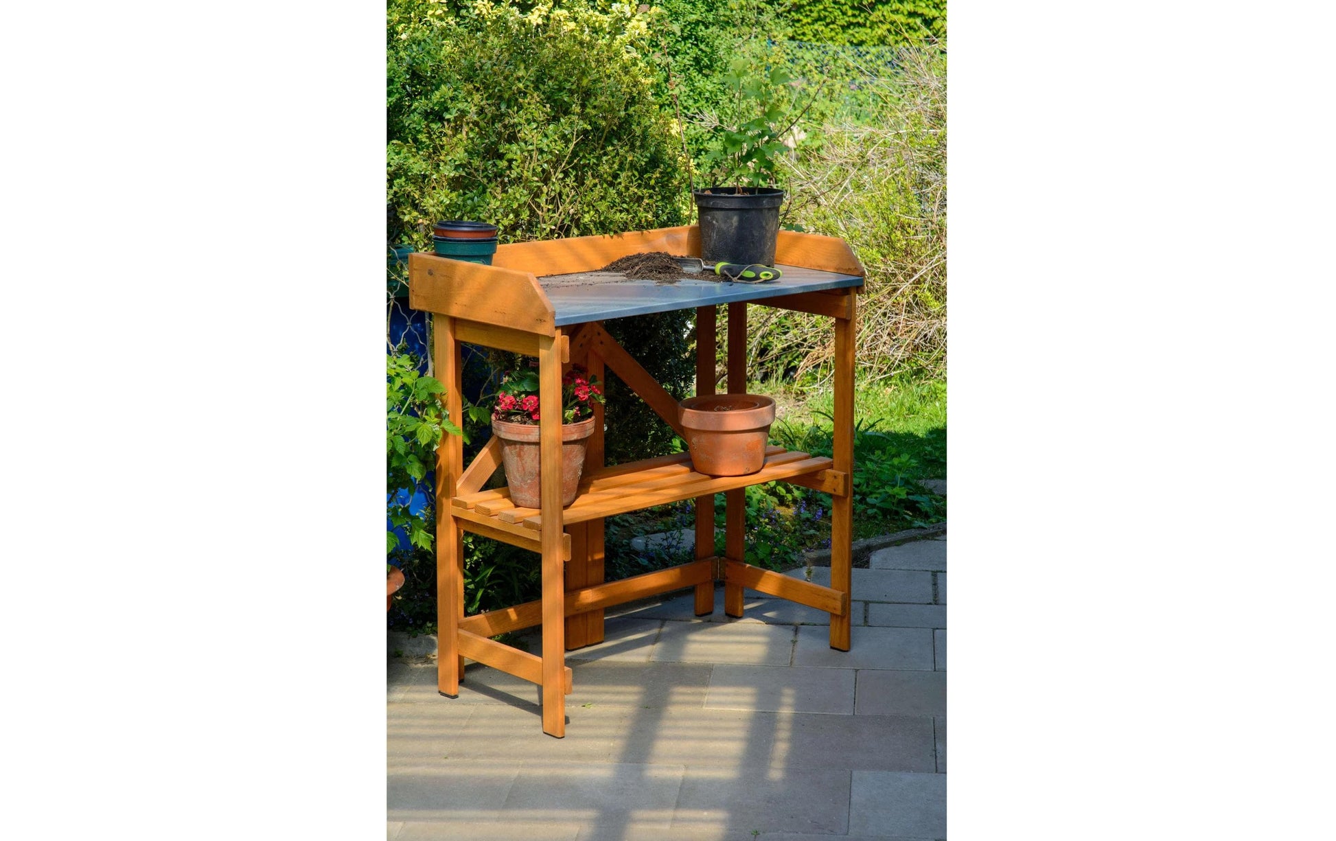Dobar Faltbarer Pflanztisch (mit Ablage) – Kiefernholz – Braun – 850 × 890 × 440 mm