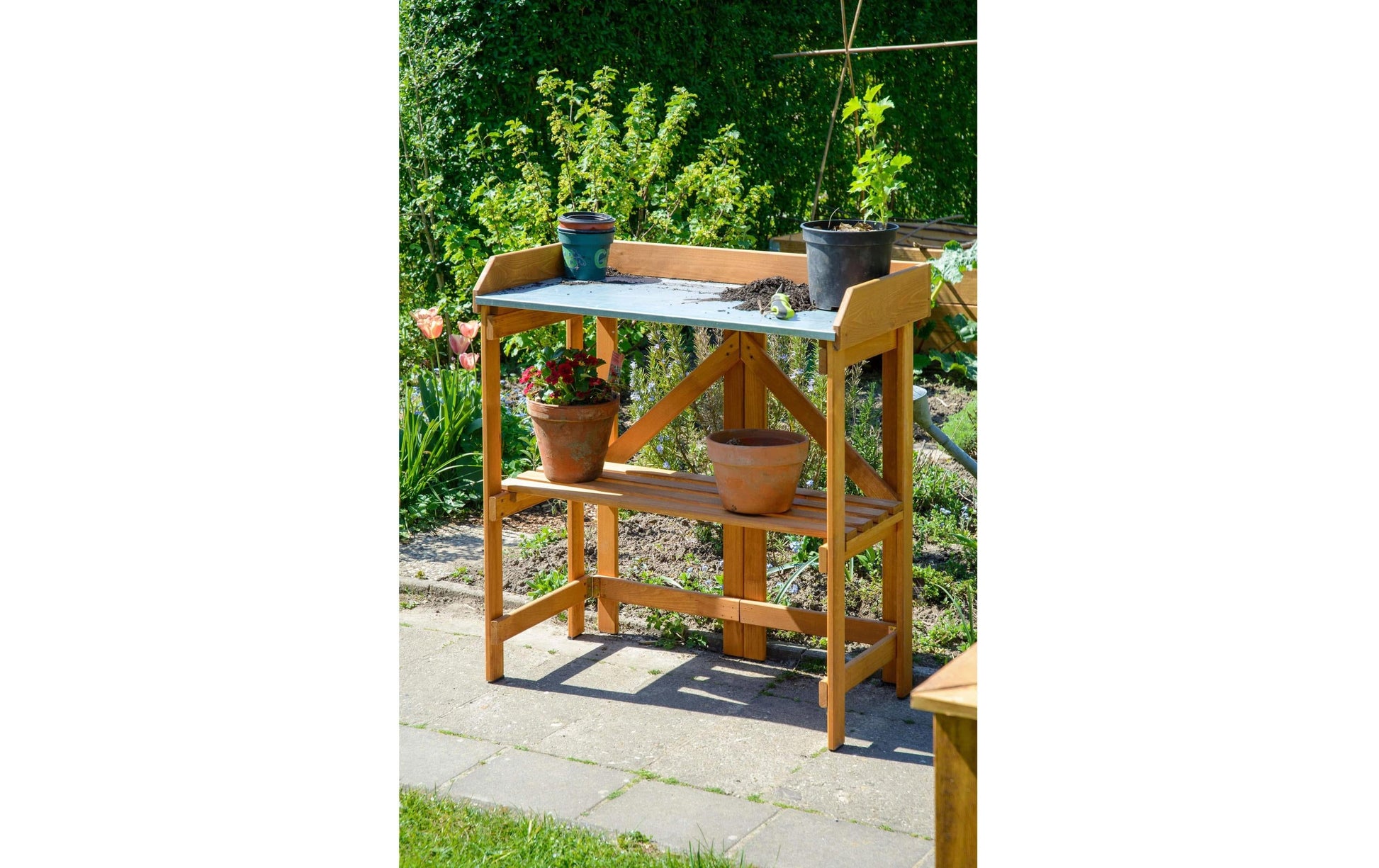 Dobar Faltbarer Pflanztisch (mit Ablage) – Kiefernholz – Braun – 850 × 890 × 440 mm