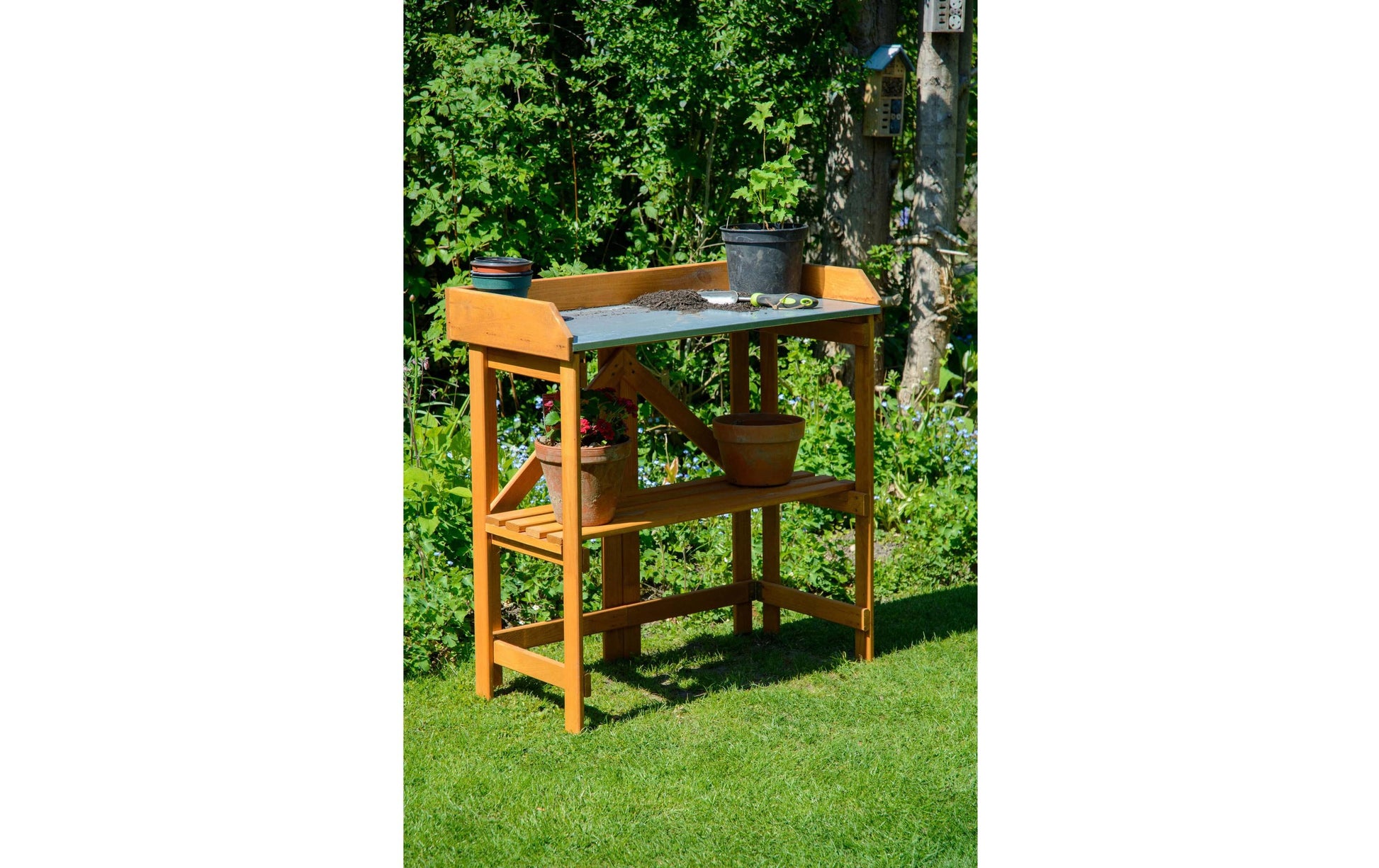Dobar Faltbarer Pflanztisch (mit Ablage) – Kiefernholz – Braun – 850 × 890 × 440 mm